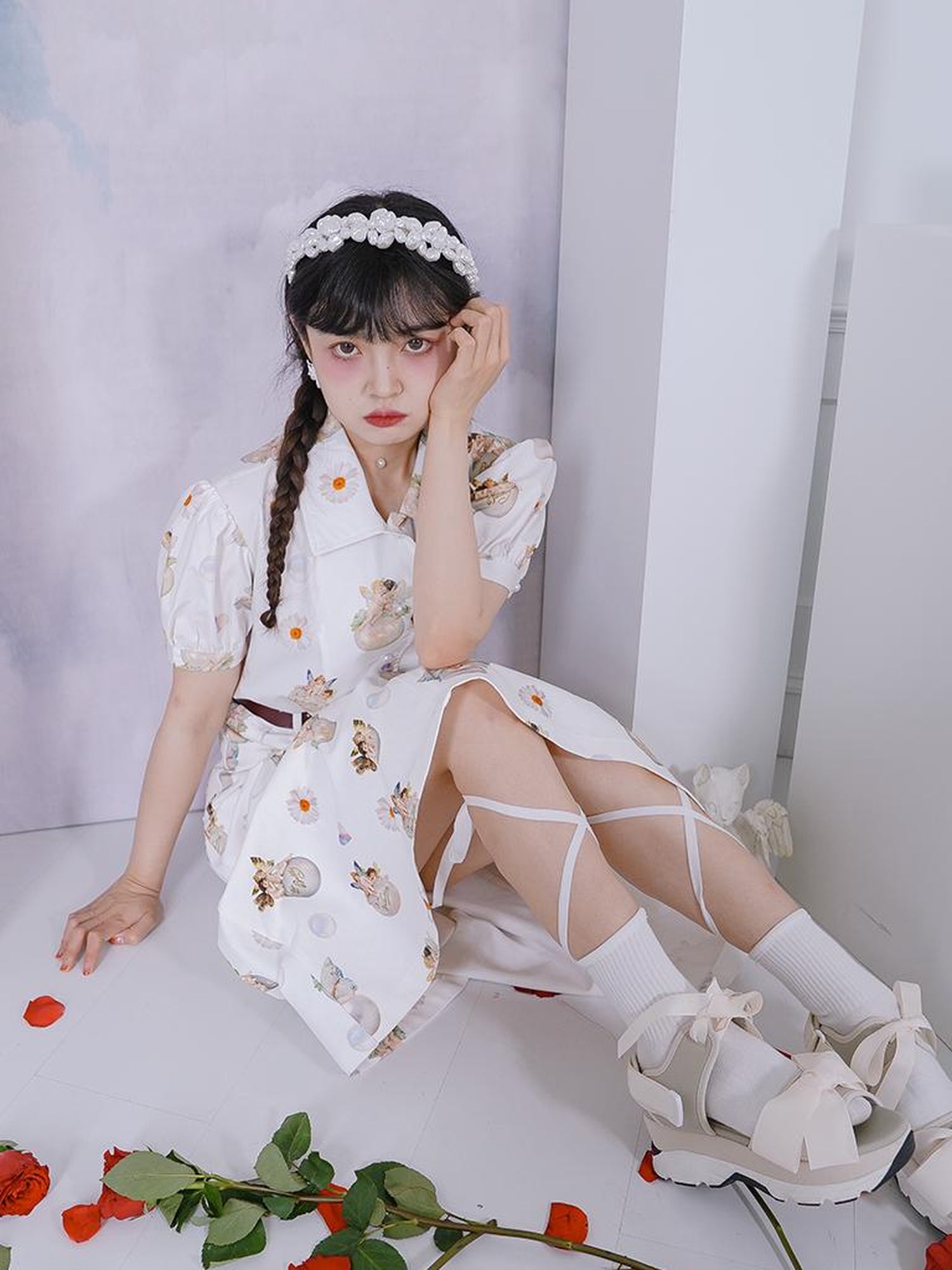 Daytoday Angel Pearl Bubble Sleeve Cotton Shirt