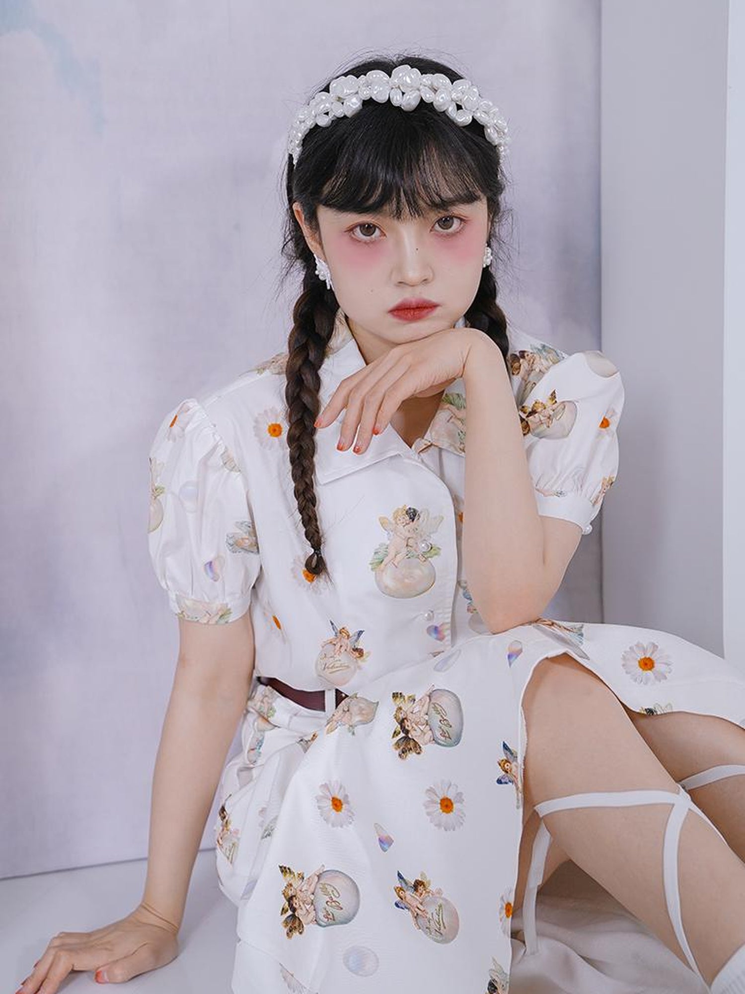 Daytoday Angel Pearl Bubble Sleeve Cotton Shirt