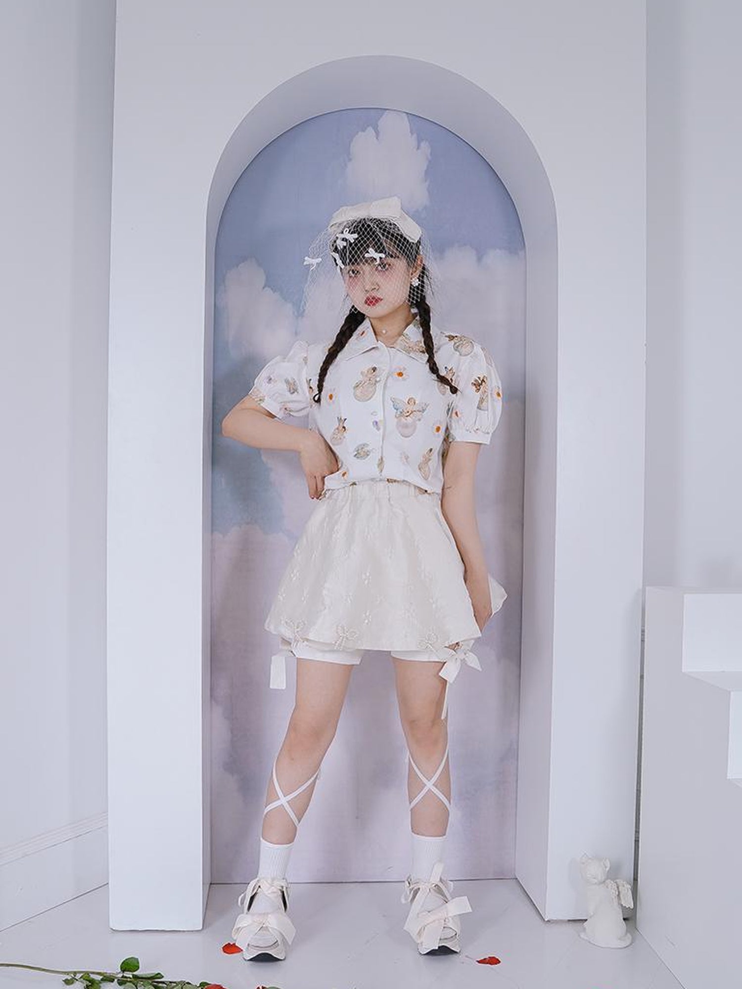 Daytoday Angel Pearl Bubble Sleeve Cotton Shirt