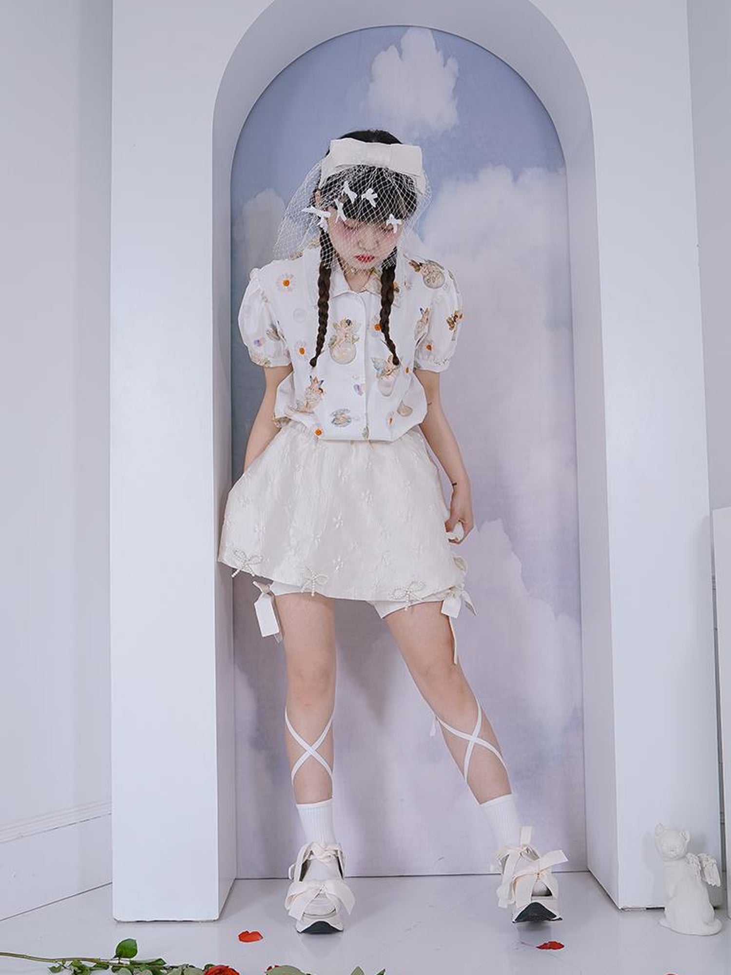 Daytoday Angel Pearl Bubble Sleeve Cotton Shirt