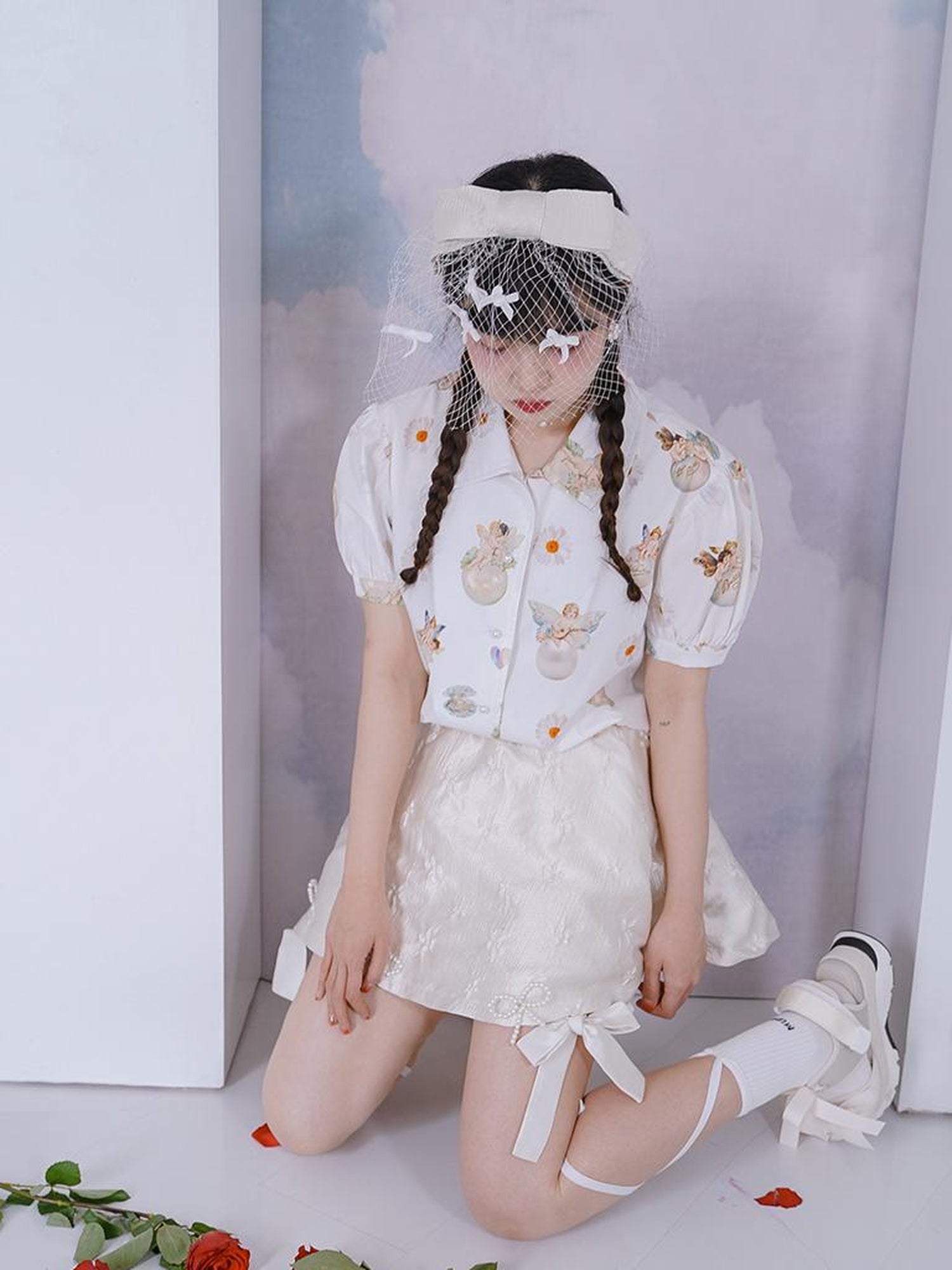 Daytoday Angel Pearl Bubble Sleeve Cotton Shirt