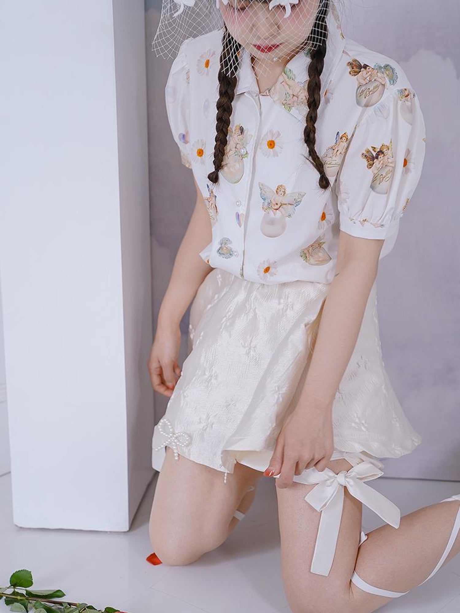 Daytoday Angel Pearl Bubble Sleeve Cotton Shirt