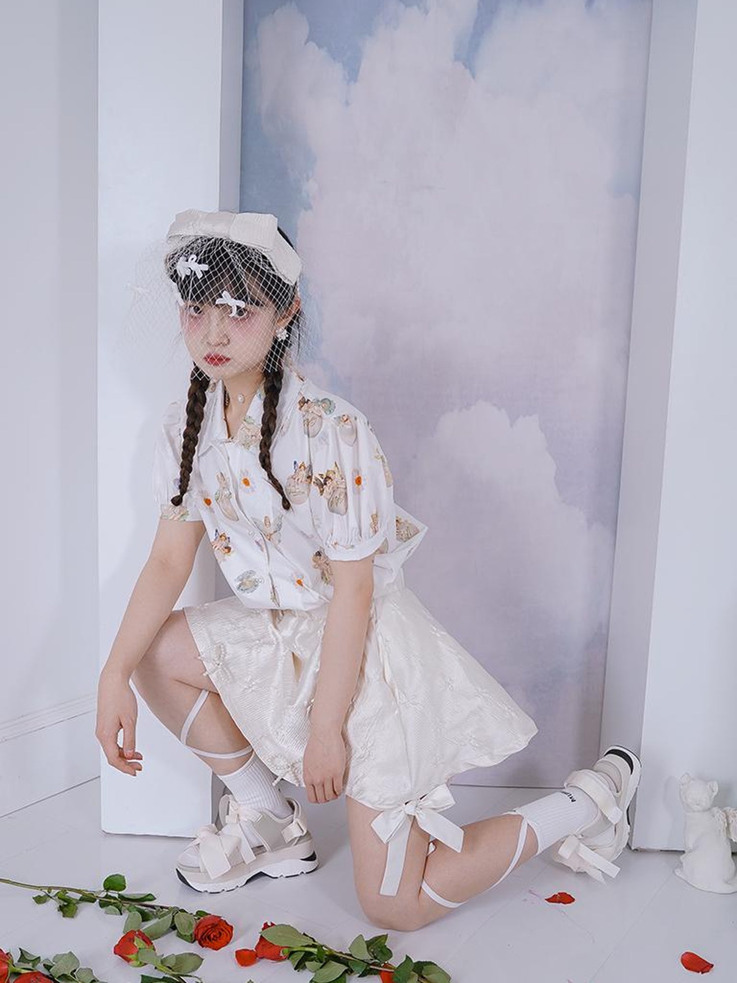 Daytoday Angel Pearl Bubble Sleeve Cotton Shirt