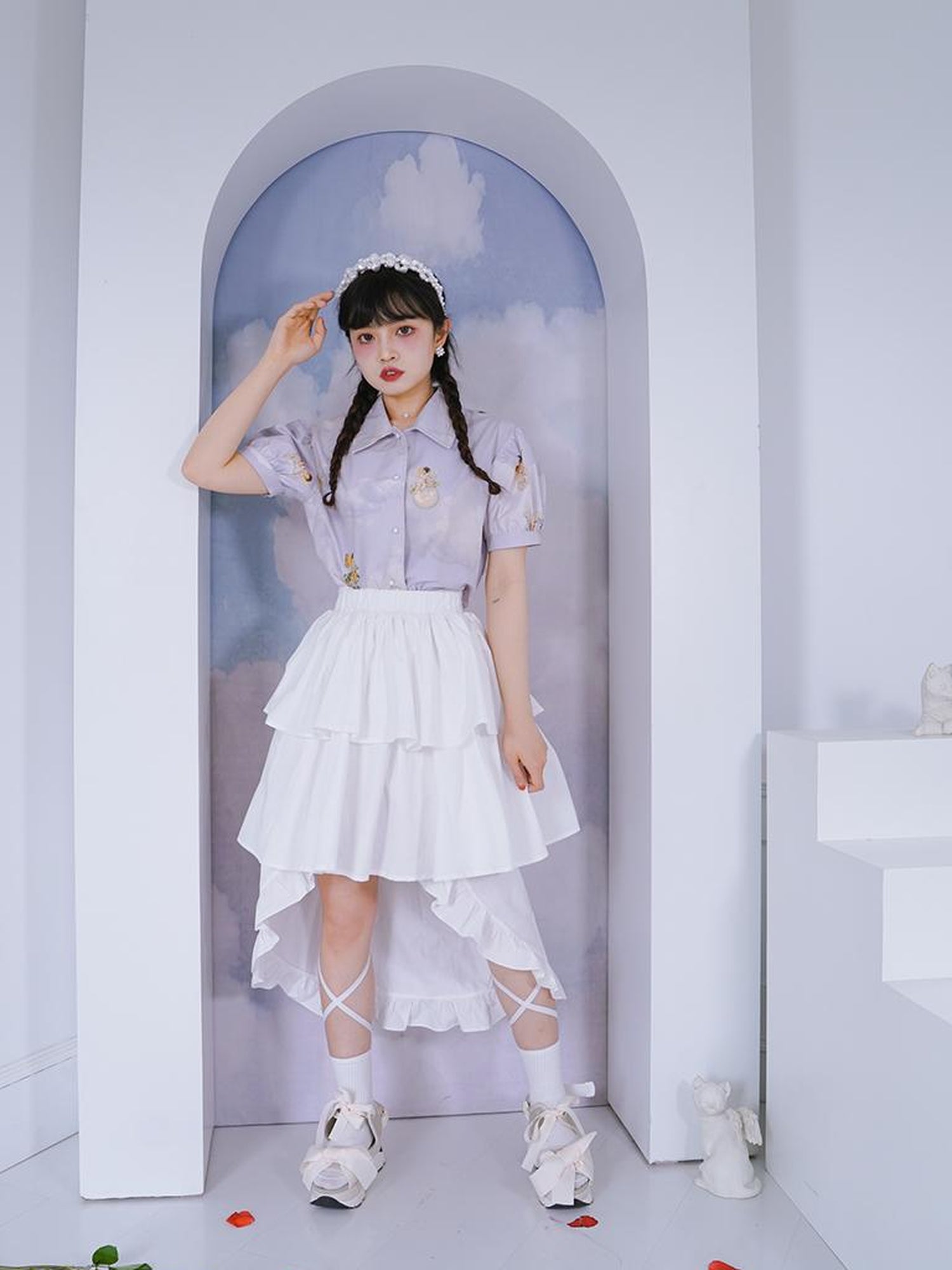 Daytoday Angel Pearl Bubble Sleeve Cotton Shirt