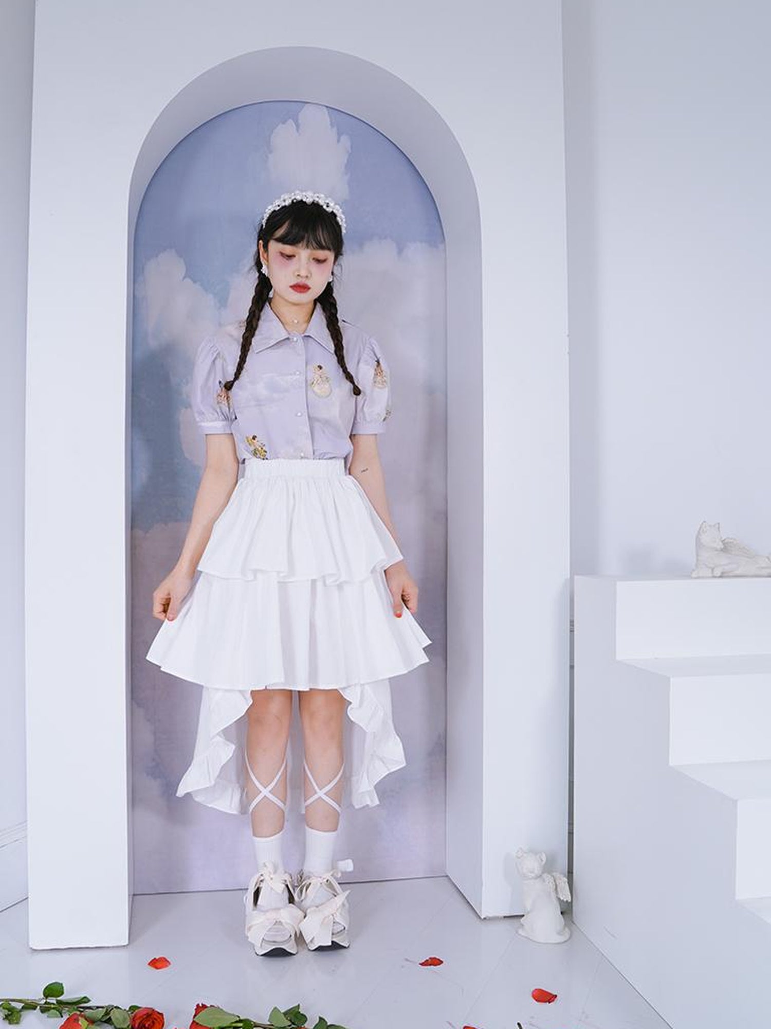 Daytoday Angel Pearl Bubble Sleeve Cotton Shirt