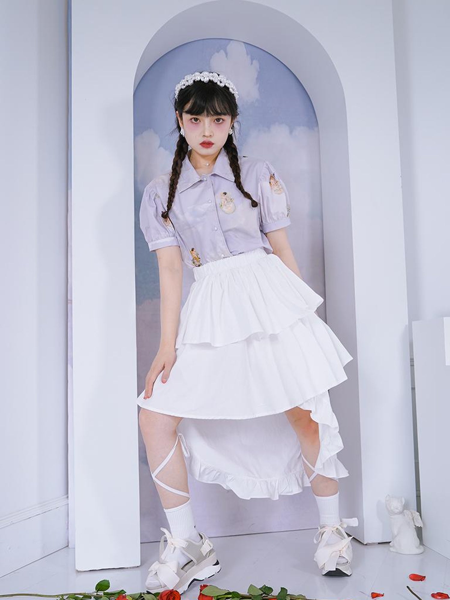 Daytoday Angel Pearl Bubble Sleeve Cotton Shirt