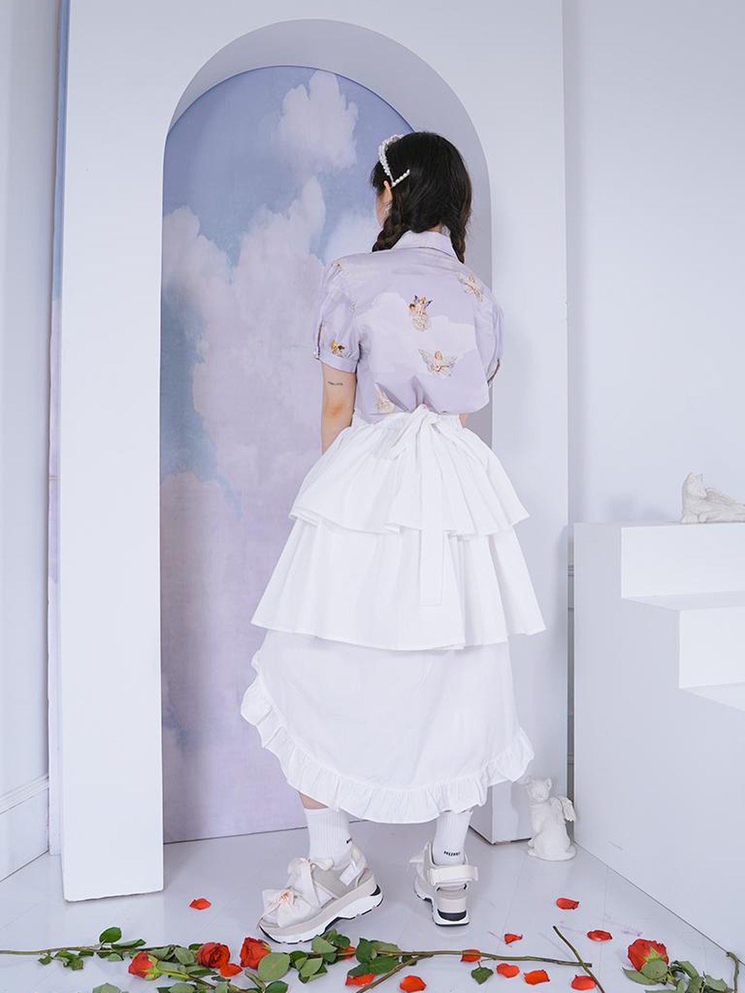 Daytoday Angel Pearl Bubble Sleeve Cotton Shirt