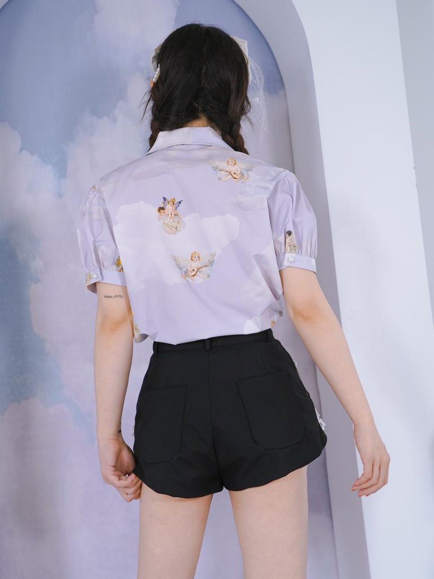 Daytoday Angel Pearl Bubble Sleeve Cotton Shirt