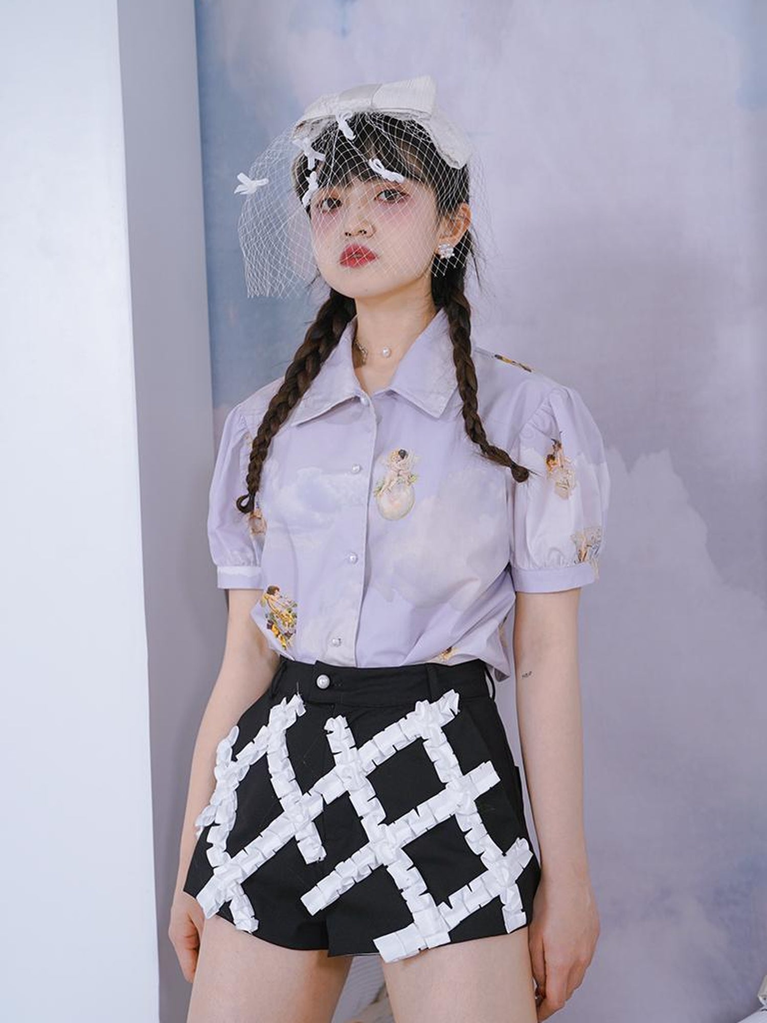 Daytoday Angel Pearl Bubble Sleeve Cotton Shirt