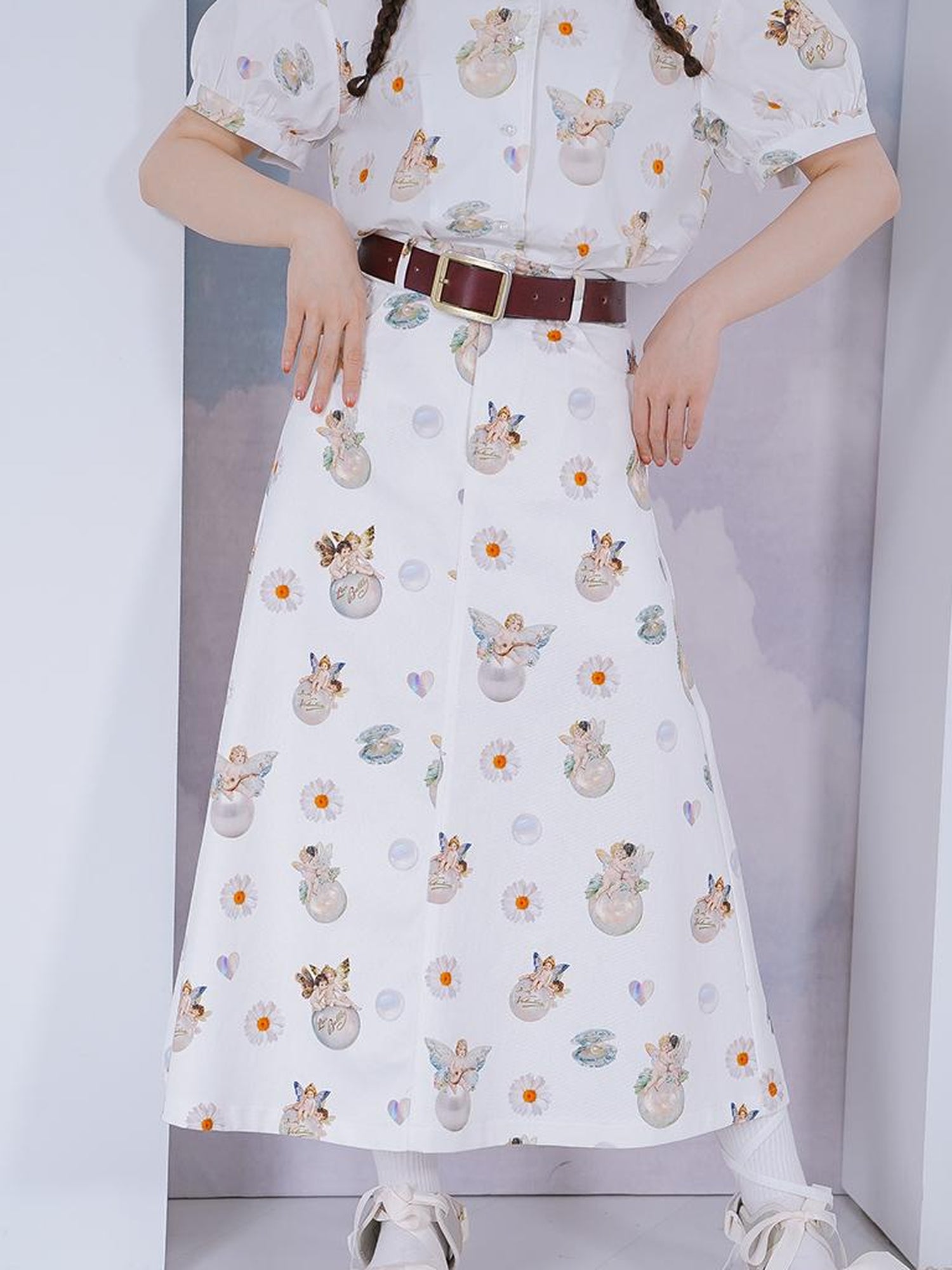 Daytoday Angel Pearl Bubble Sleeve Cotton Shirt