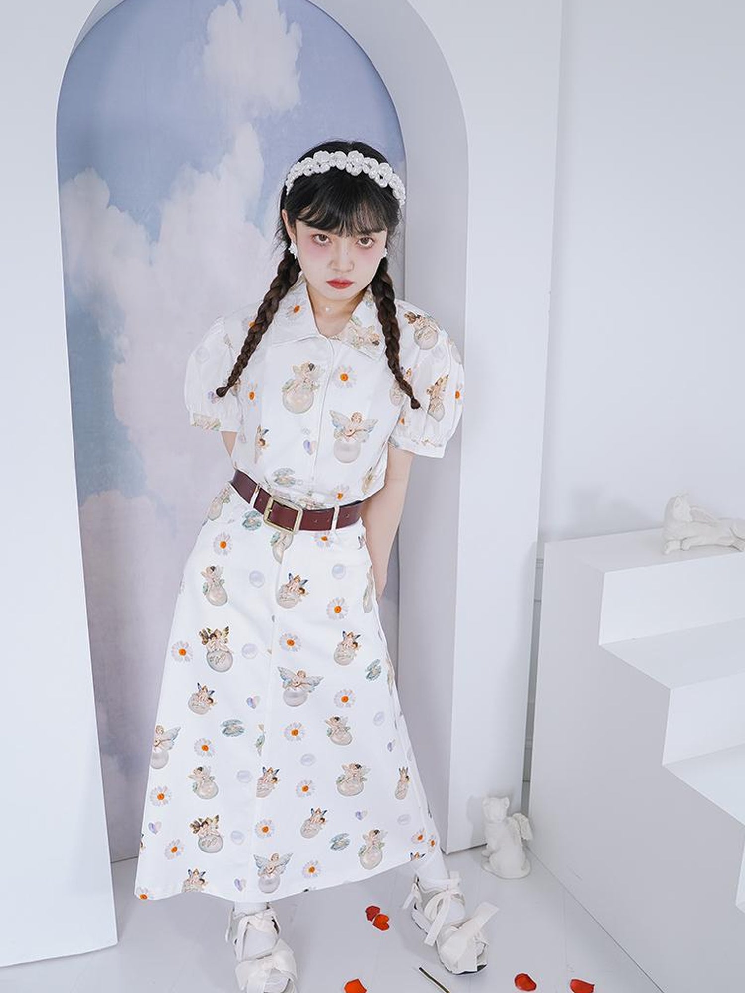 Daytoday Angel Pearl Bubble Sleeve Cotton Shirt