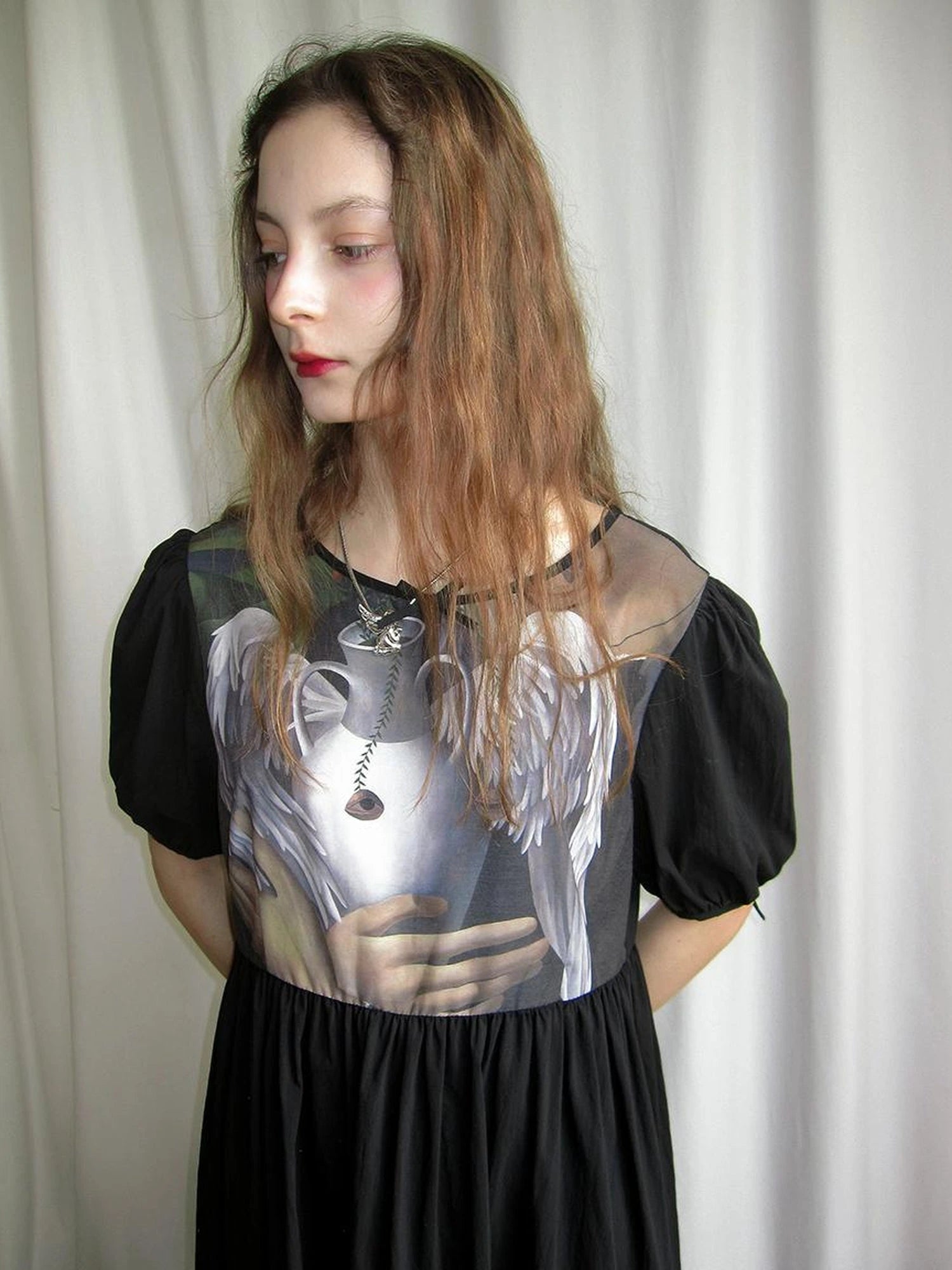 Angel S Tears Tempera Print T Shirt Dress V Neck Long Sleeve