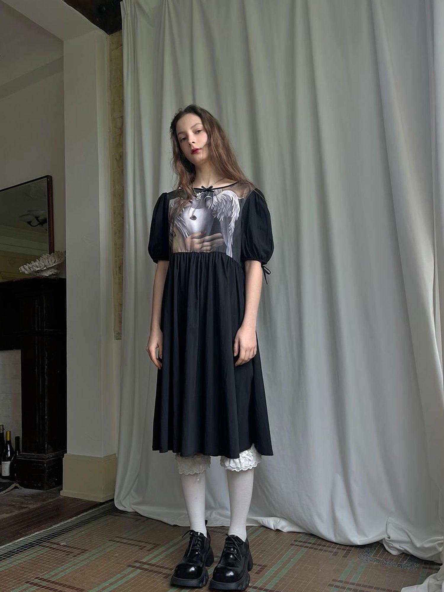 Daytoday Angel S Tears Tempera Print T Shirt Dress V Neck Long Sleeve