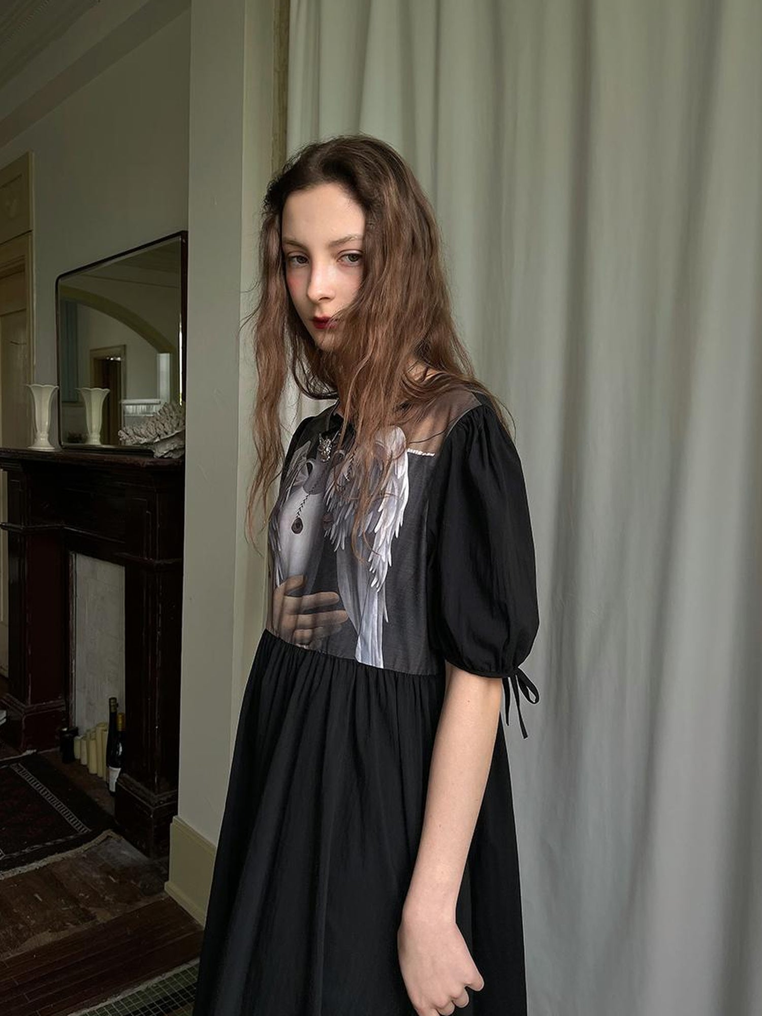 Daytoday Angel S Tears Tempera Print T Shirt Dress V Neck Long Sleeve