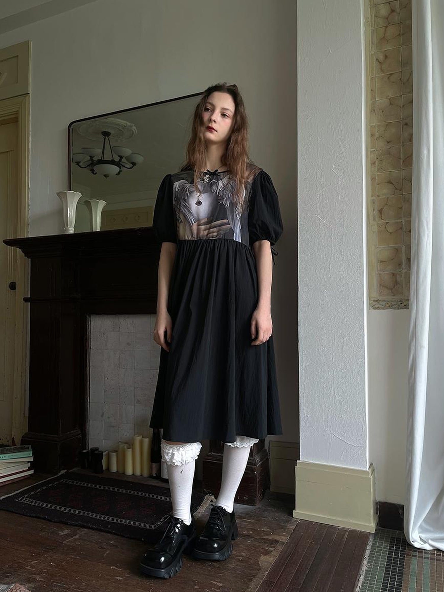 Daytoday Angel S Tears Tempera Print T Shirt Dress V Neck Long Sleeve