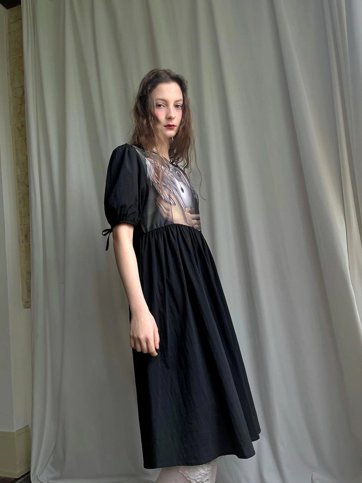 Angel S Tears Tempera Print T Shirt Dress V Neck Long Sleeve