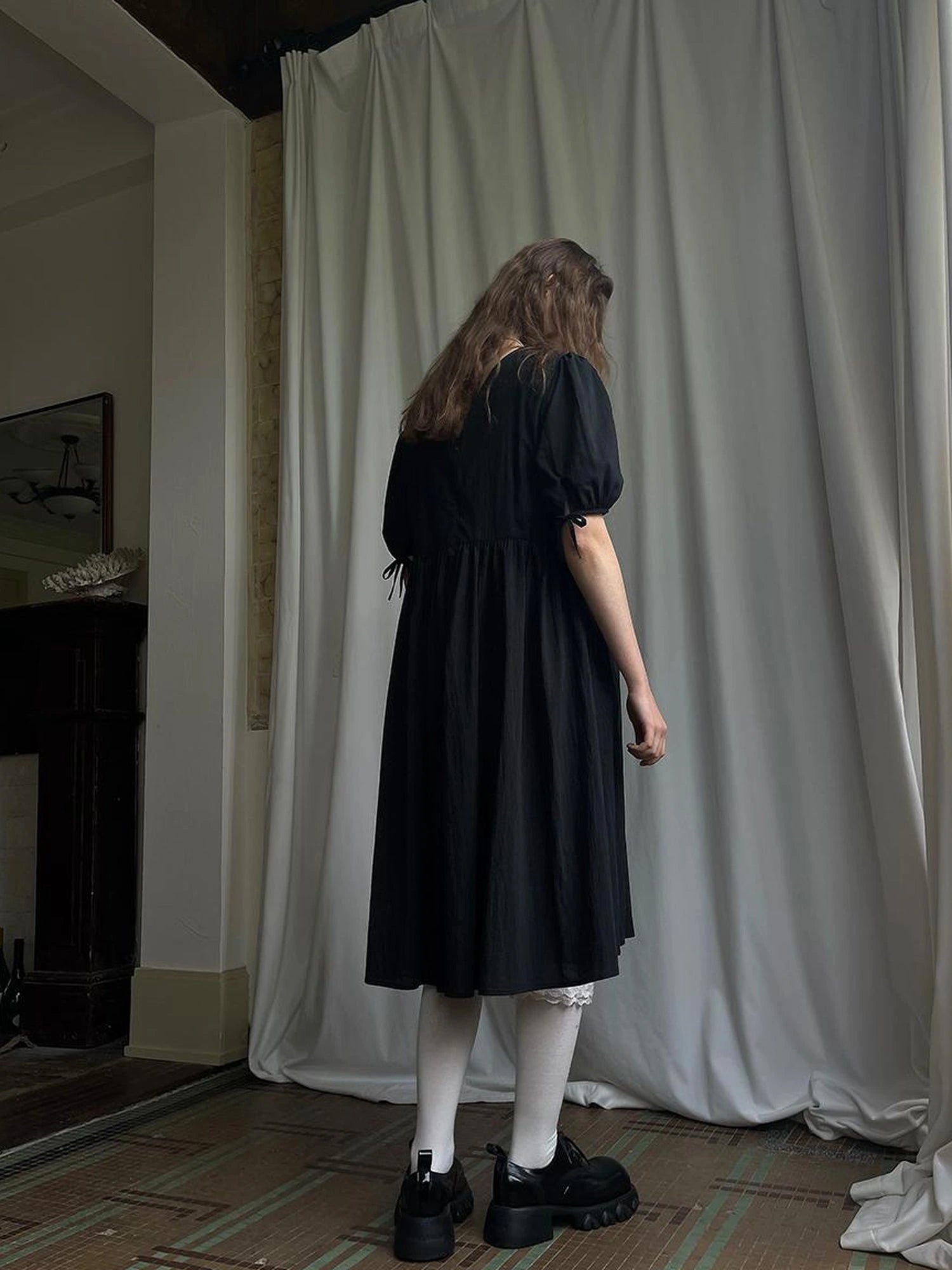 Angel S Tears Tempera Print T Shirt Dress V Neck Long Sleeve