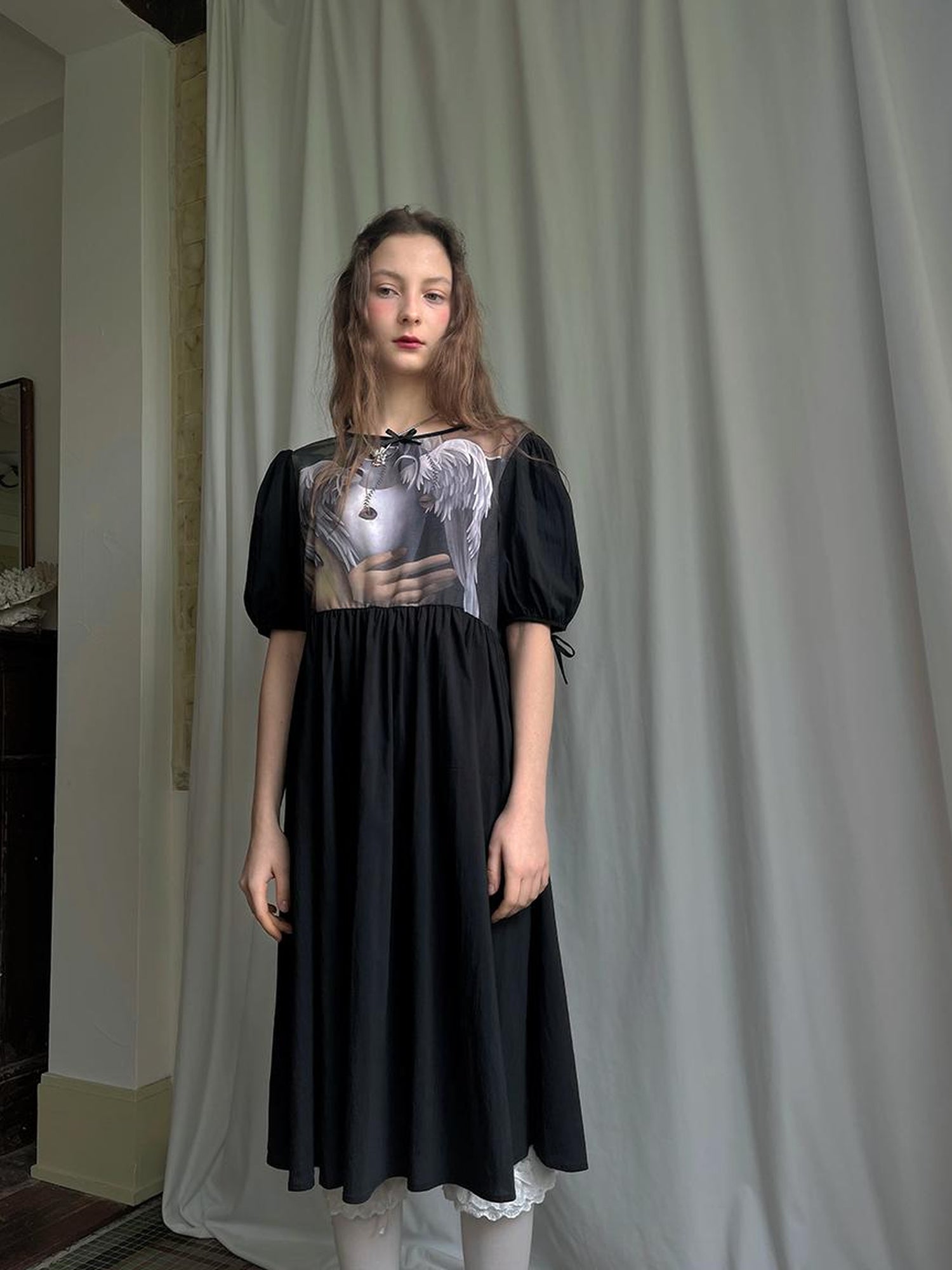 Daytoday Angel S Tears Tempera Print T Shirt Dress V Neck Long Sleeve