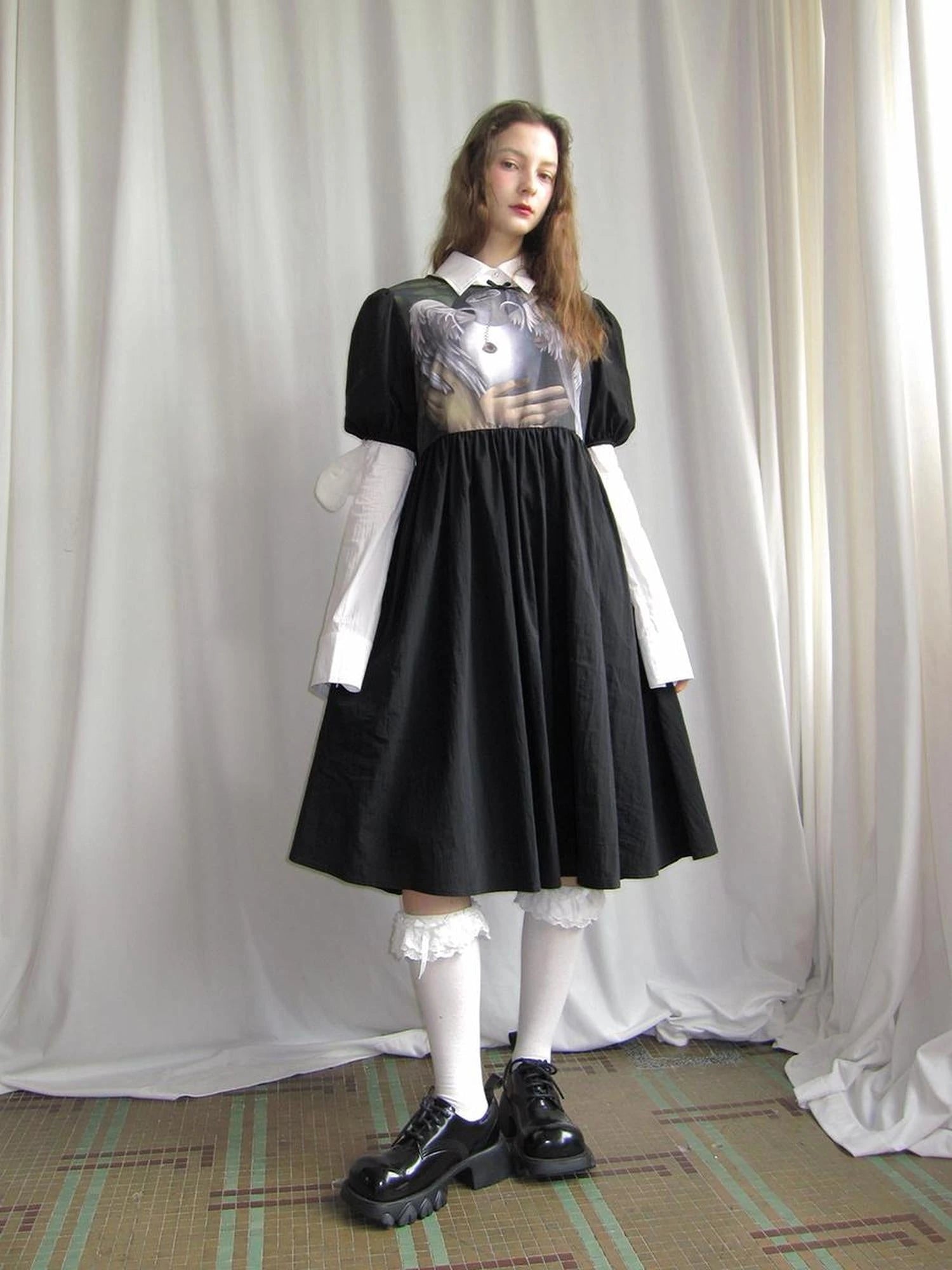 Angel S Tears Tempera Print T Shirt Dress V Neck Long Sleeve