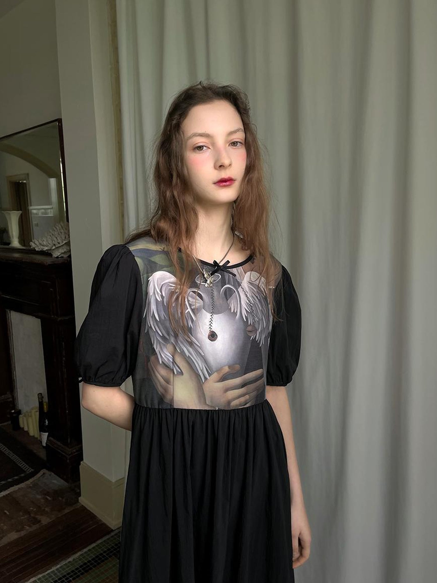 Daytoday Angel S Tears Tempera Print T Shirt Dress V Neck Long Sleeve