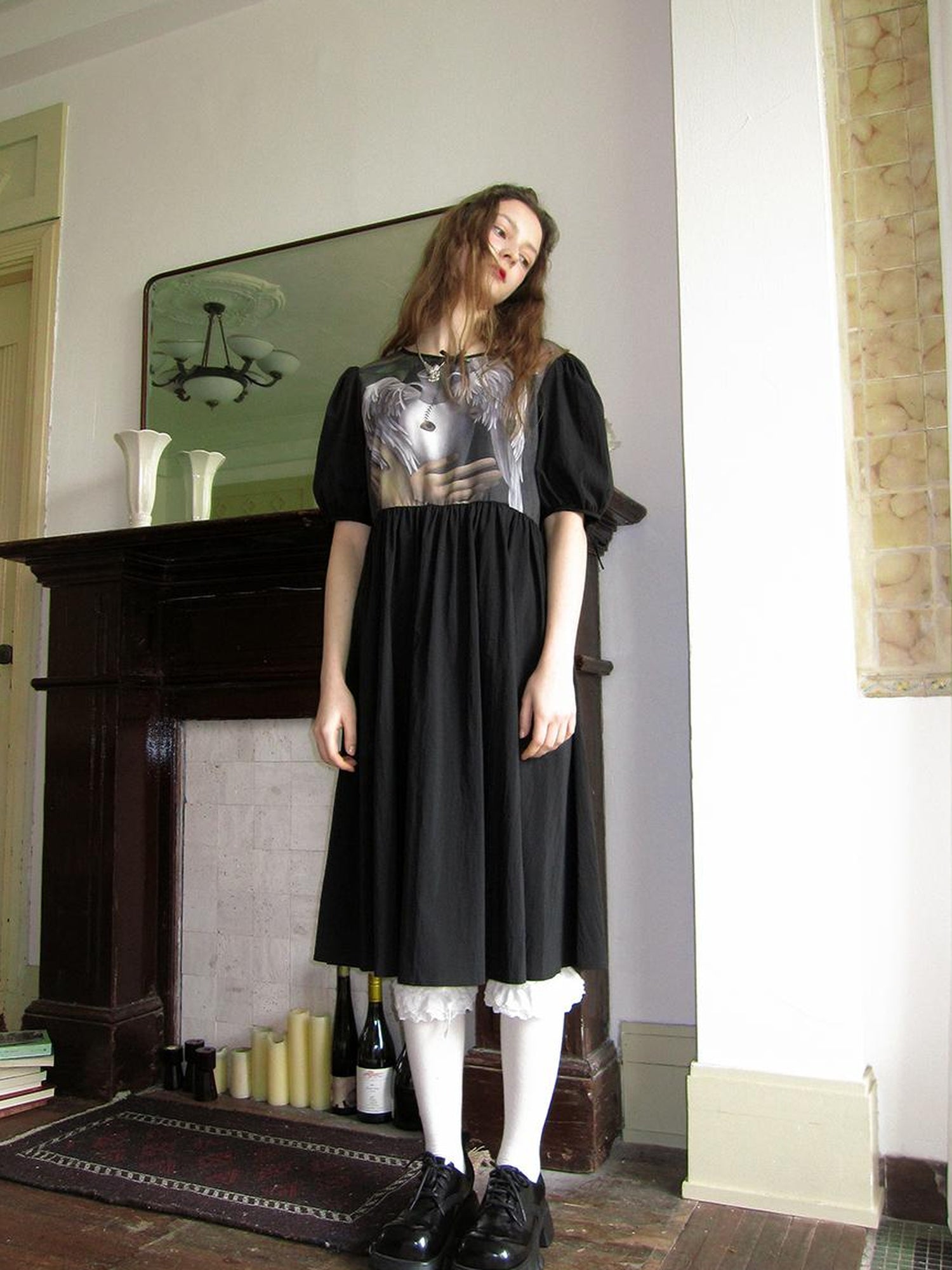 Daytoday Angel S Tears Tempera Print T Shirt Dress V Neck Long Sleeve