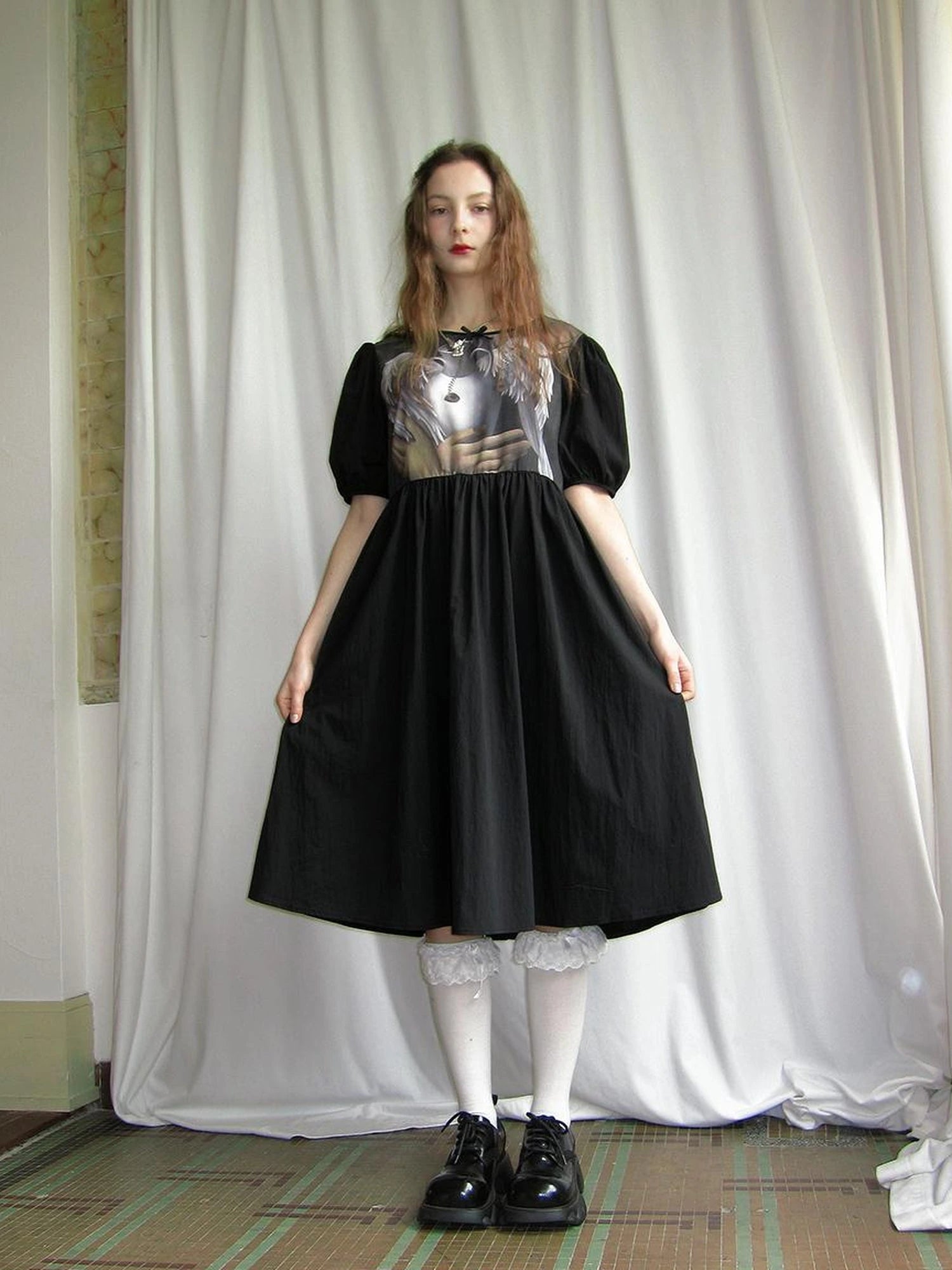 Angel S Tears Tempera Print T Shirt Dress V Neck Long Sleeve