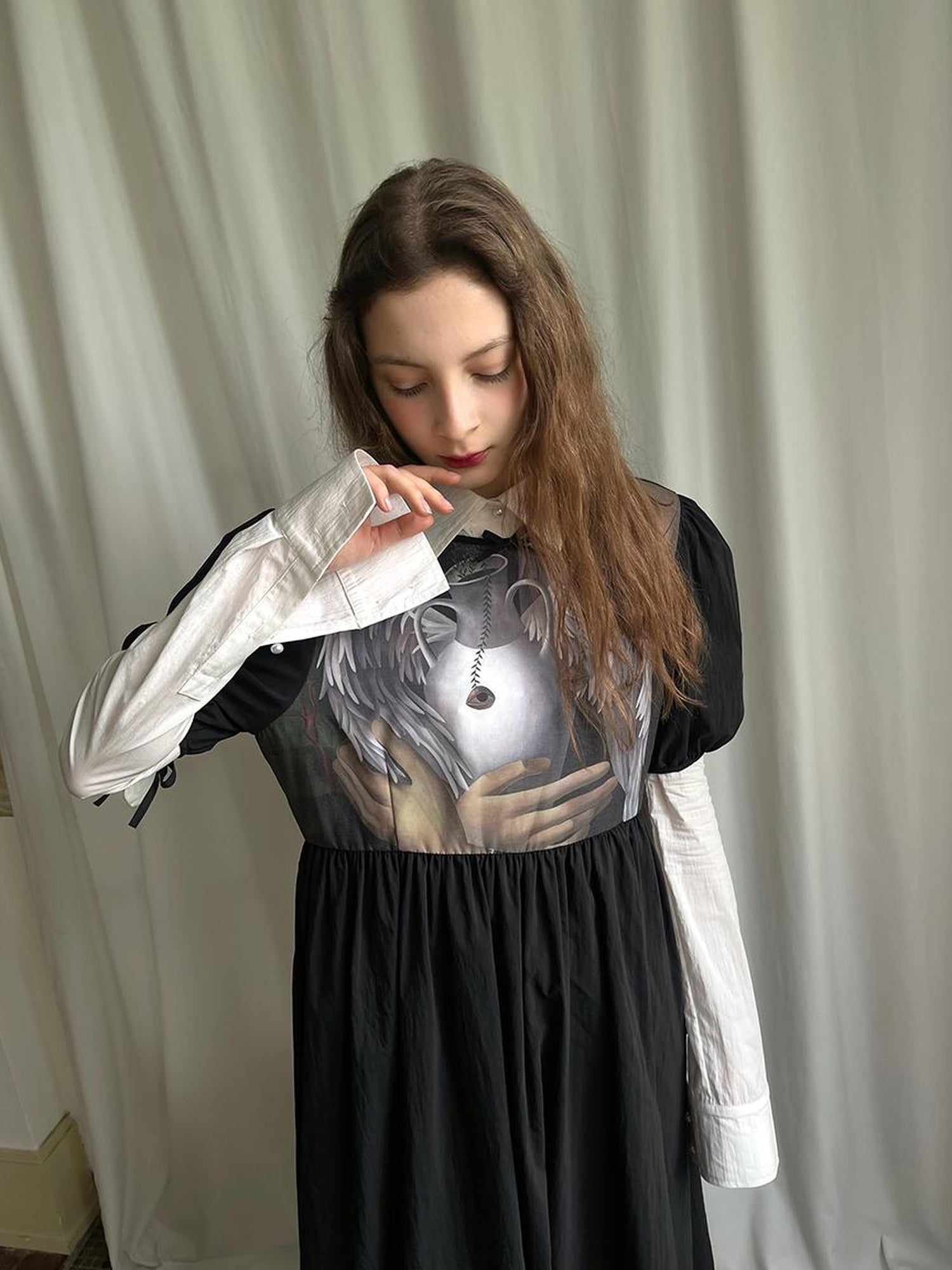 Daytoday Angel S Tears Tempera Print T Shirt Dress V Neck Long Sleeve