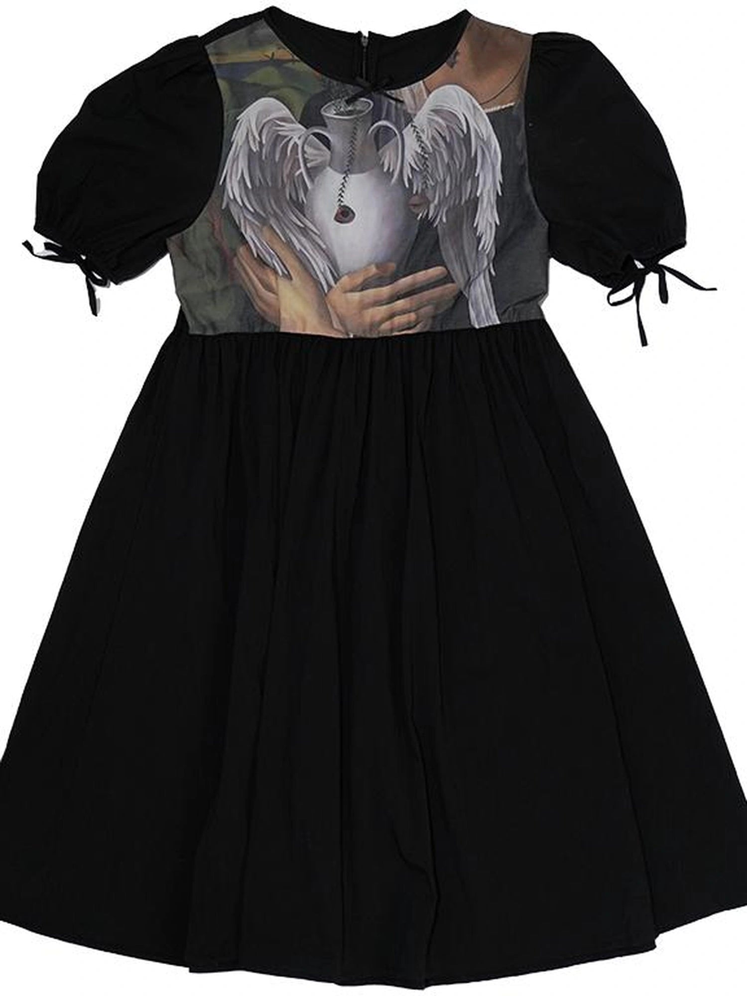 Angel S Tears Tempera Print T Shirt Dress V Neck Long Sleeve