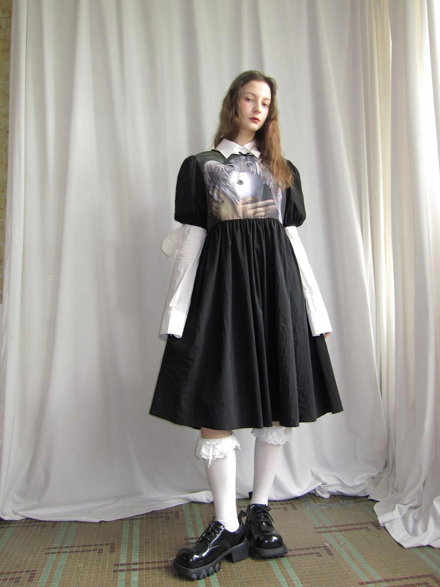 Angel S Tears Tempera Print T Shirt Dress V Neck Long Sleeve