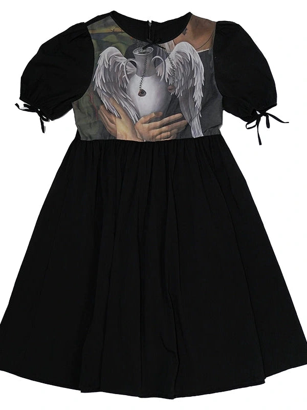 Angel S Tears Tempera Print T Shirt Dress V Neck Long Sleeve