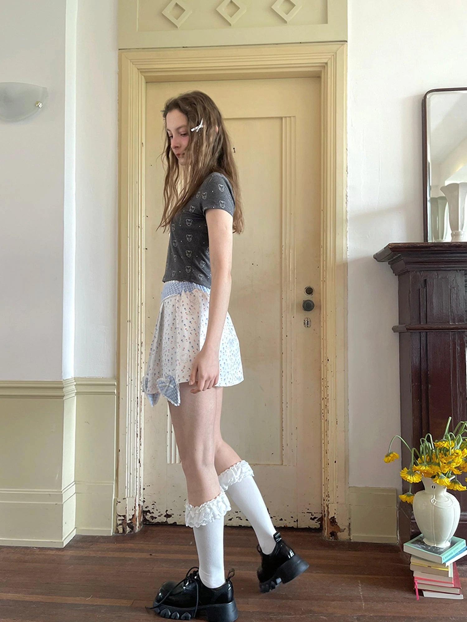 Angel Tears Bear Print Dot T-shirt