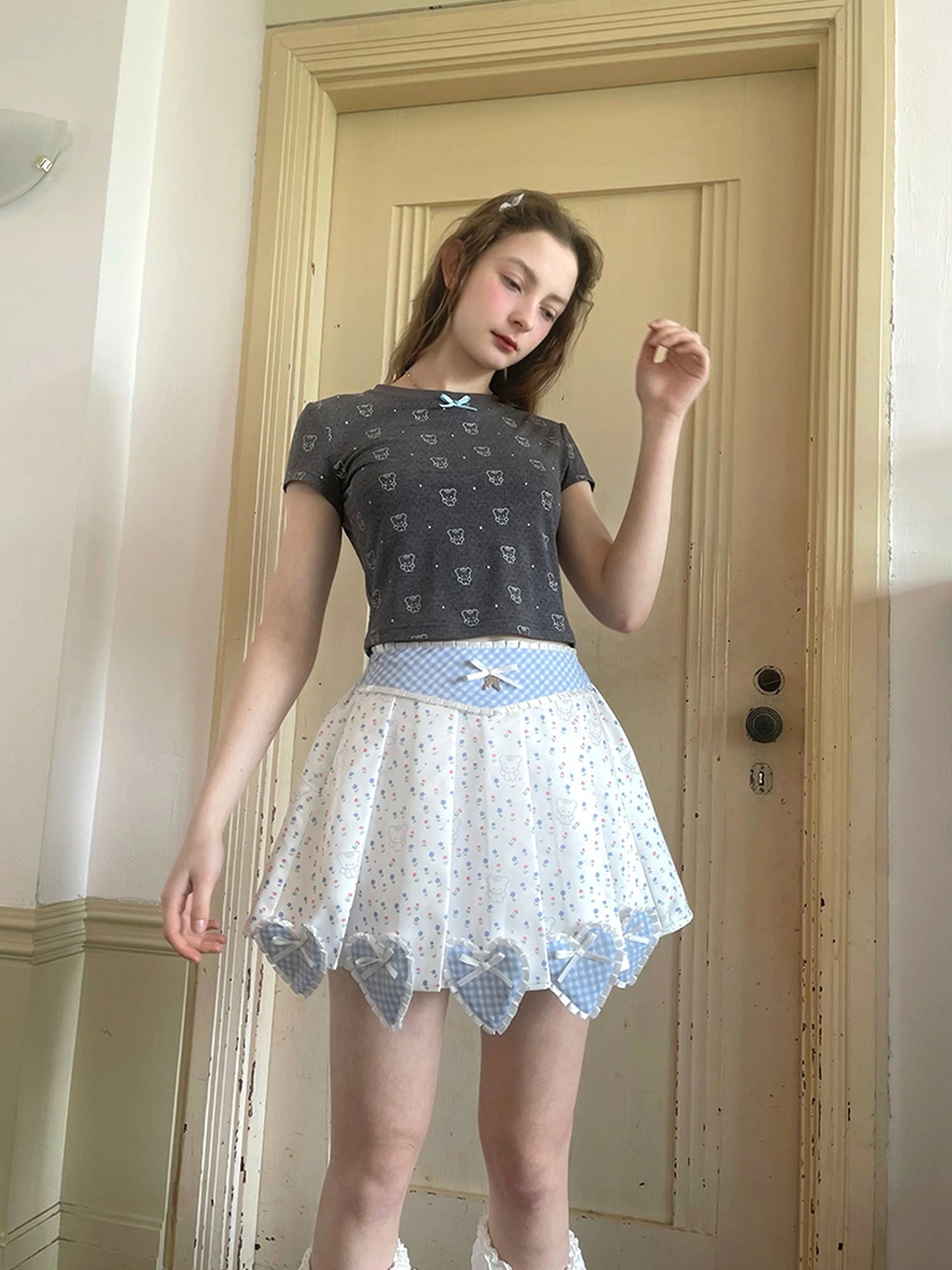 Angel Tears Bear Print Dot T-shirt