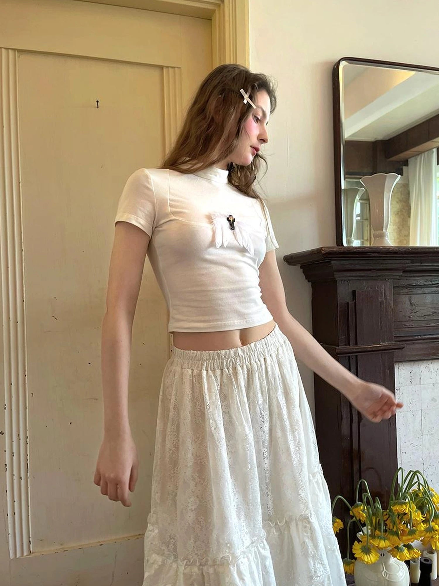 Angel Tears Feather Cross Dark Graphic Cotton T-Shirt