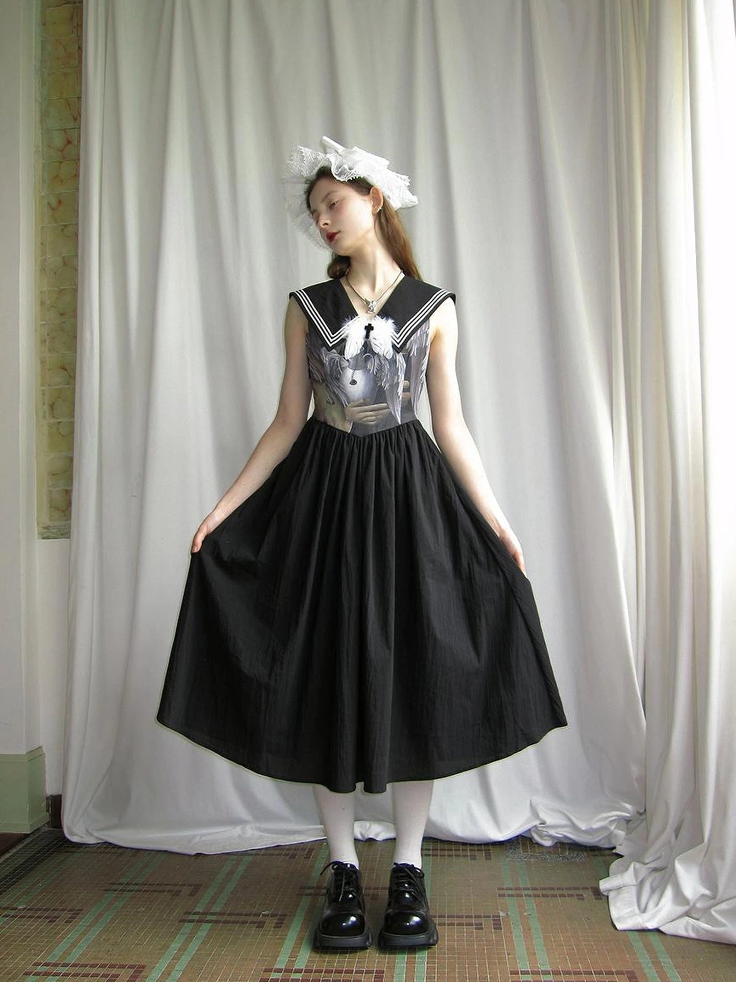 Angel Tears Feather Cross Sleeveless V Neck Dress