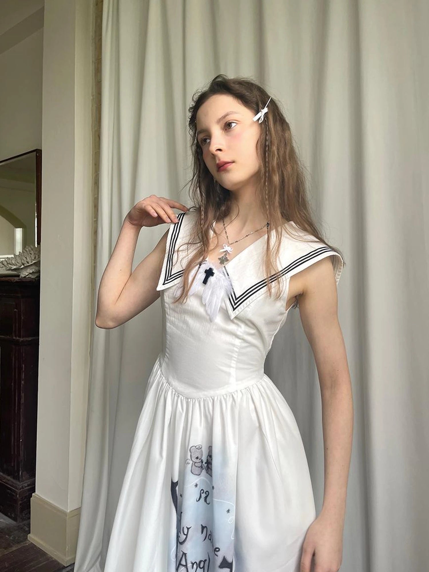 Angel Tears Feather Cross Sleeveless V Neck Dress