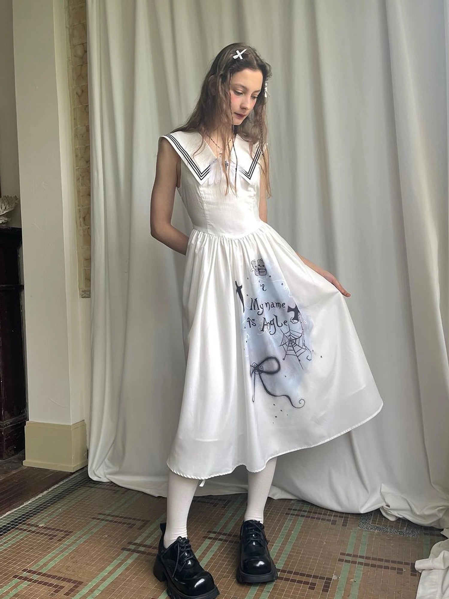 Angel Tears Feather Cross Sleeveless V Neck Dress