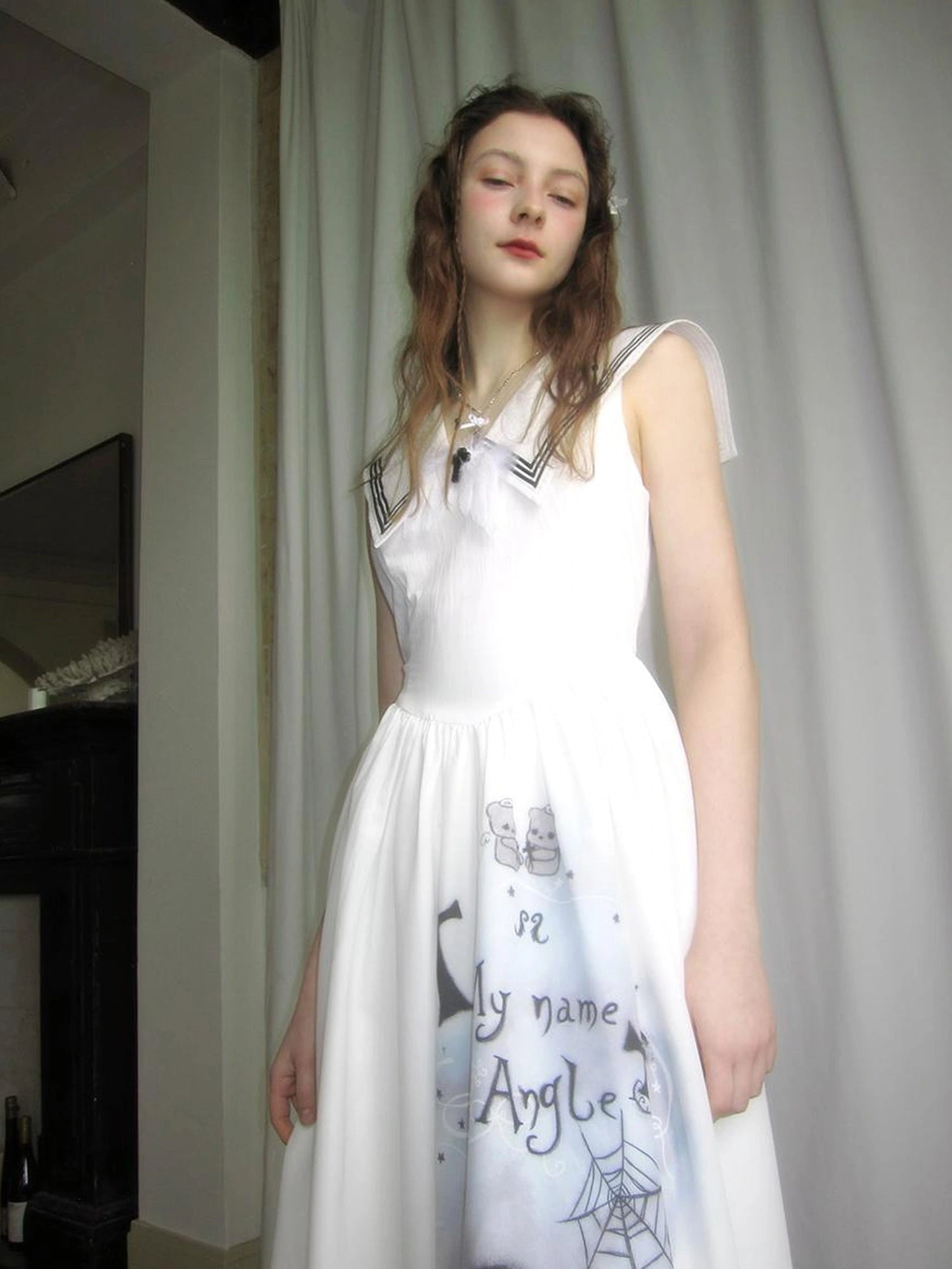 Angel Tears Feather Cross Sleeveless V Neck Dress