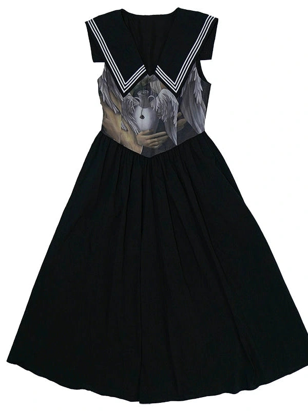 Angel Tears Feather Cross Sleeveless V Neck Dress