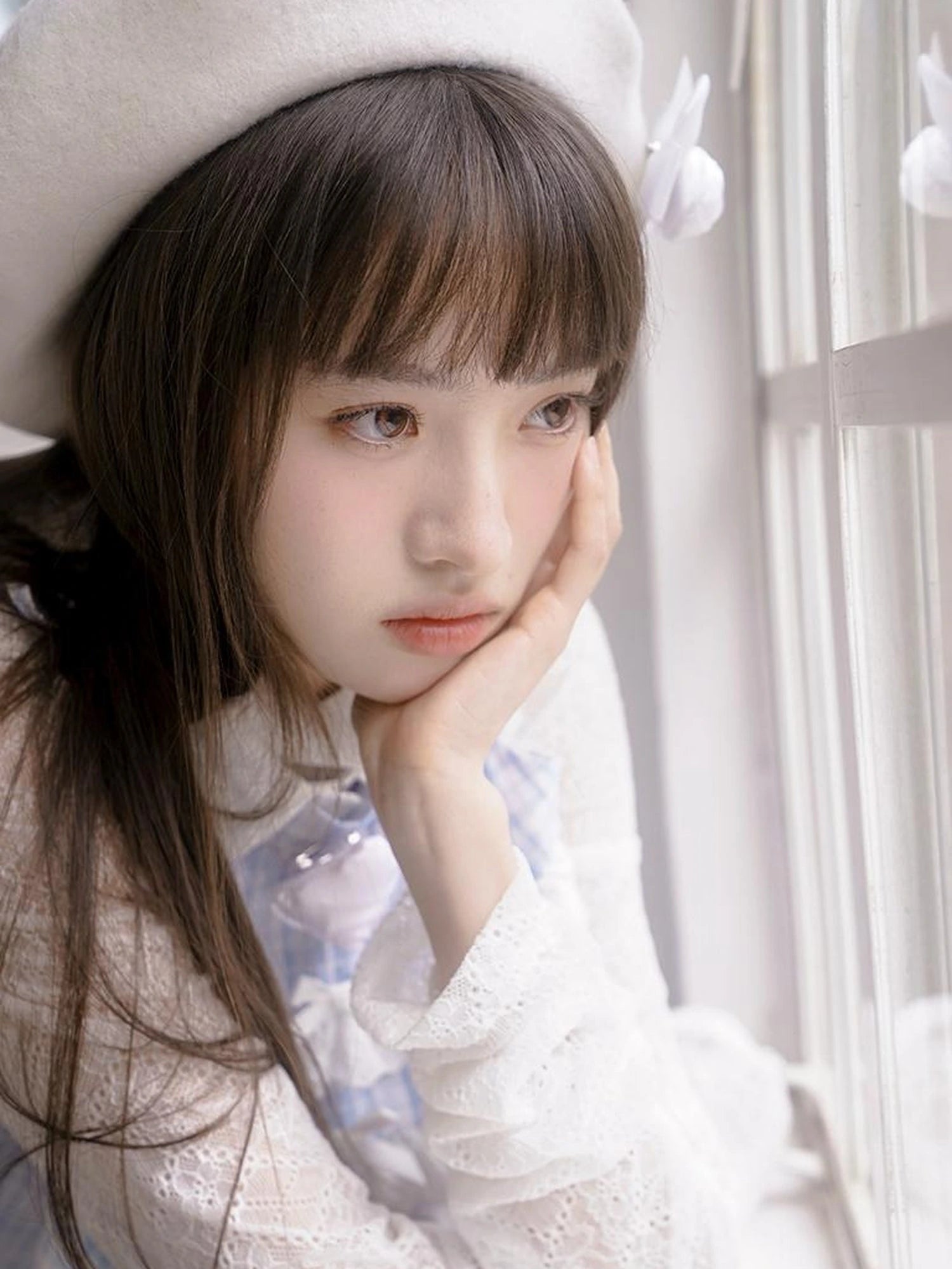 Blue Check Lace Trim Low Waist Sleeveless V-neck Dress