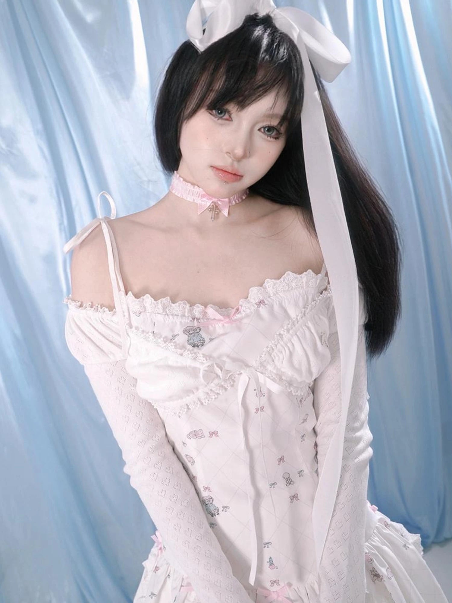 Butterfly Bow Cutout Lace Up Lightweight Knit Top