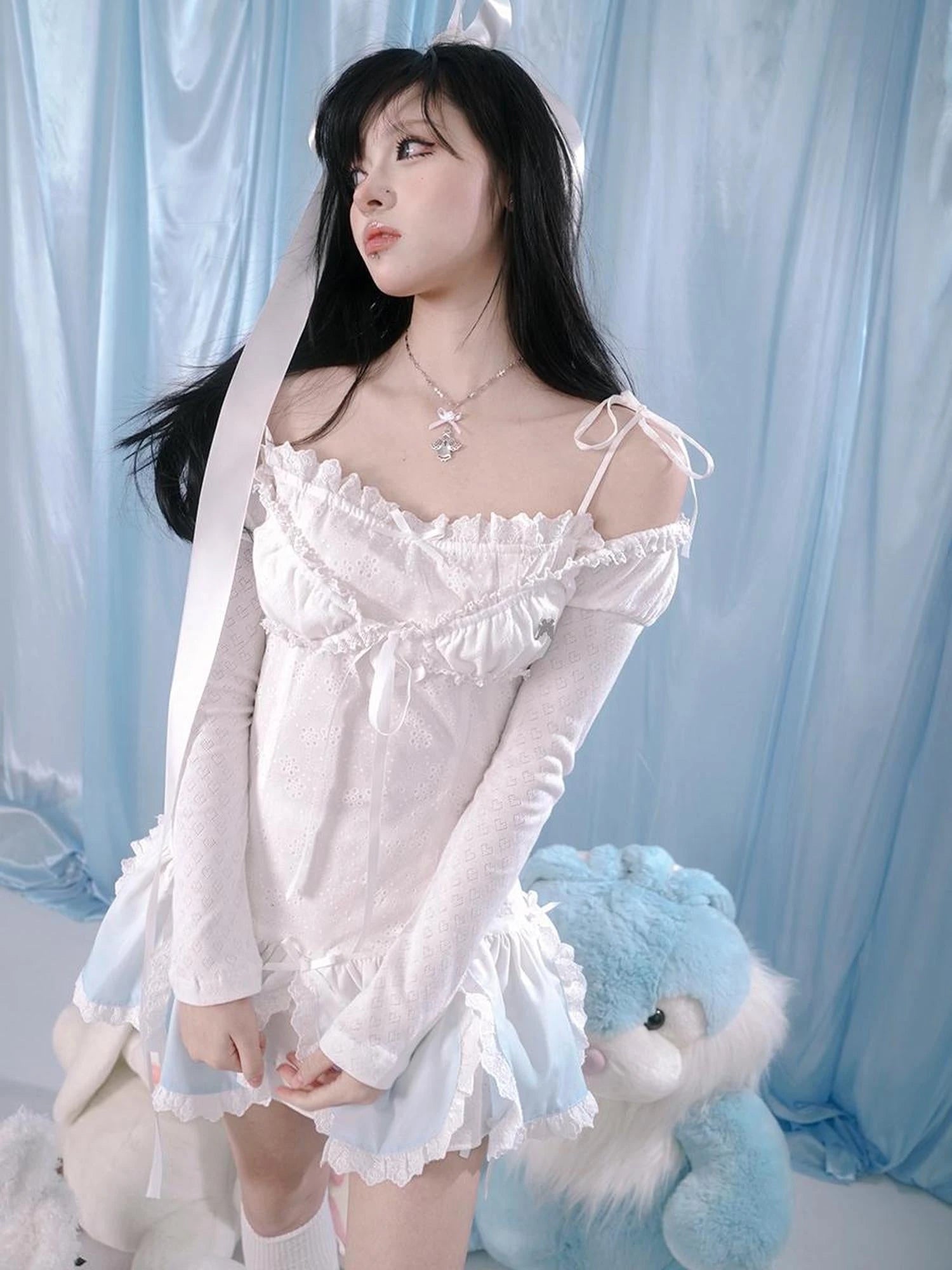 Butterfly Bow Cutout Lace Up Lightweight Knit Top