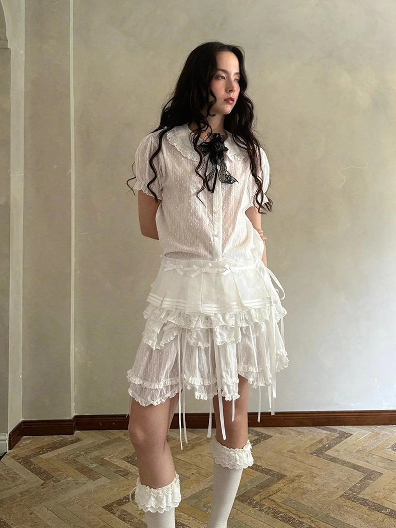 Butterfly Bow Double Layer Plaid Mini Skirt