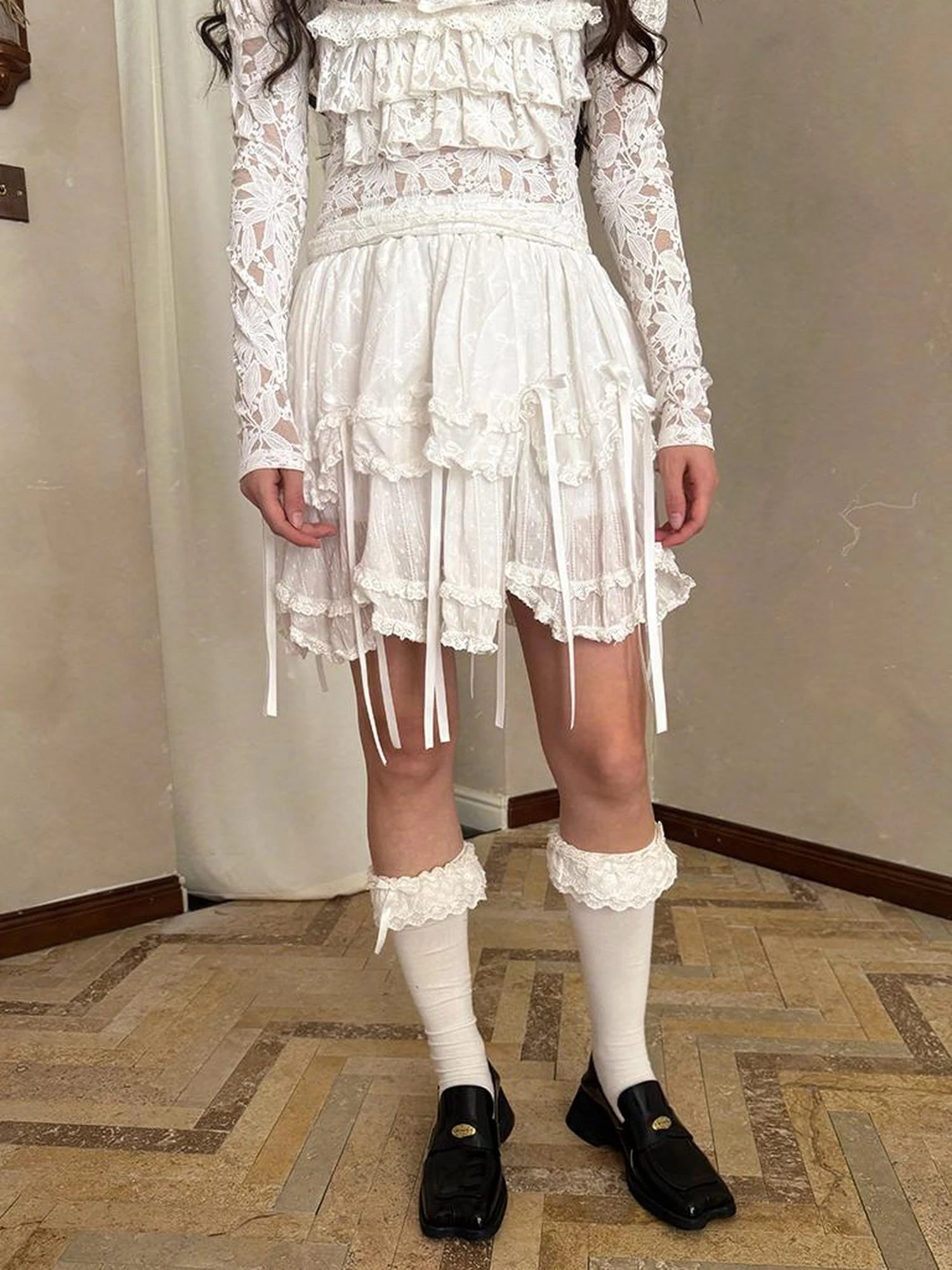 Butterfly Bow Double Layer Plaid Mini Skirt