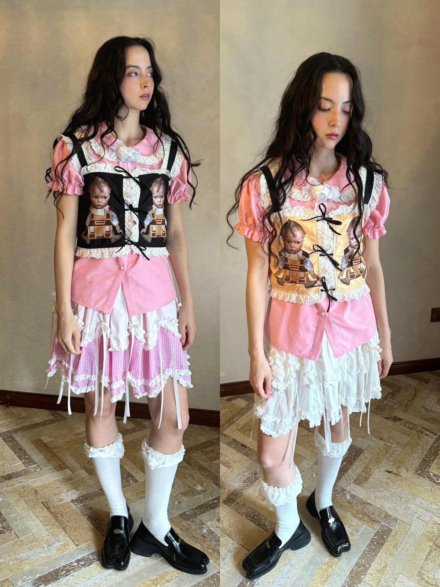 Daytoday Butterfly Bow Double Layer Plaid Mini Skirt