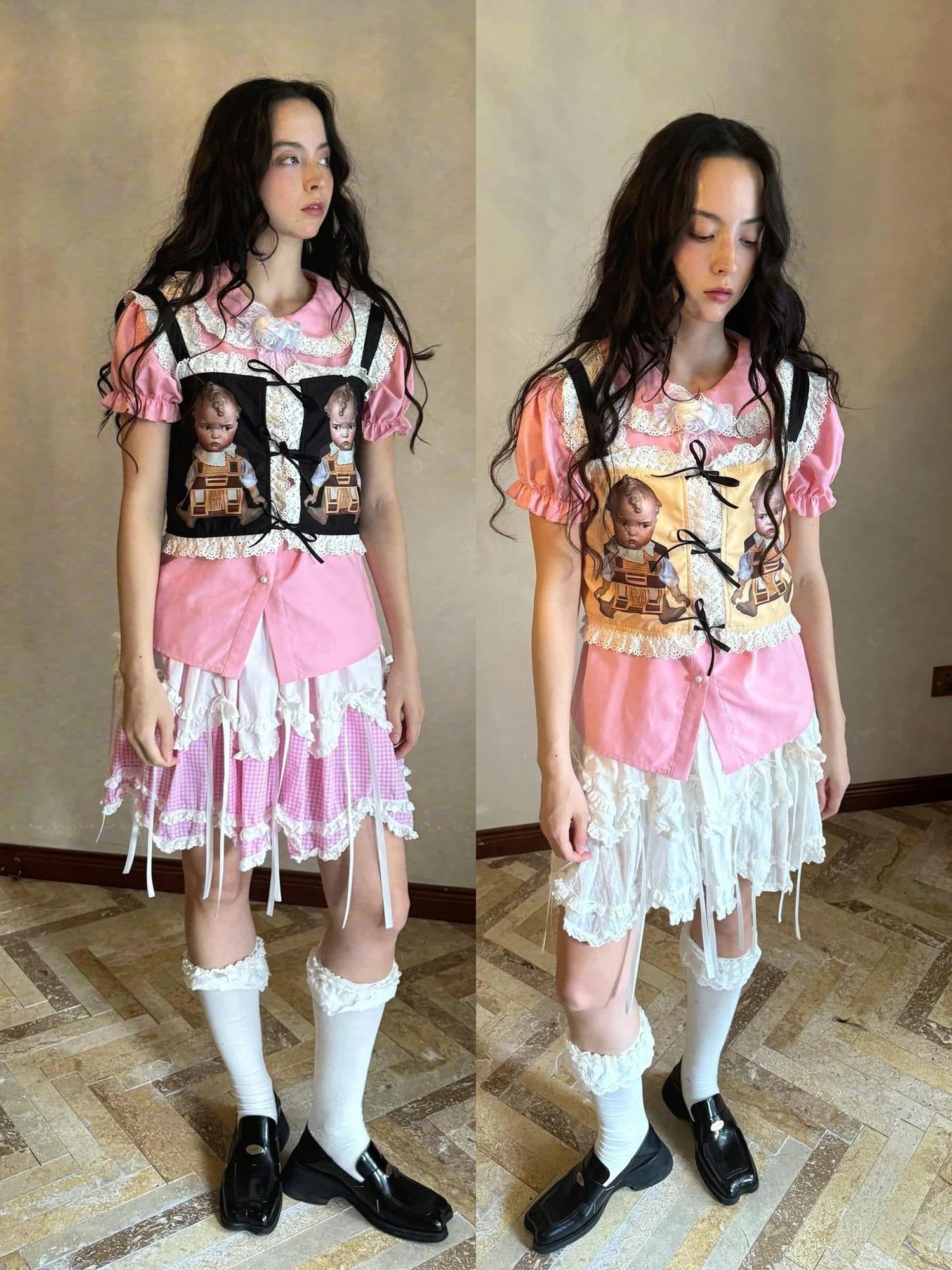 Butterfly Bow Double Layer Plaid Mini Skirt