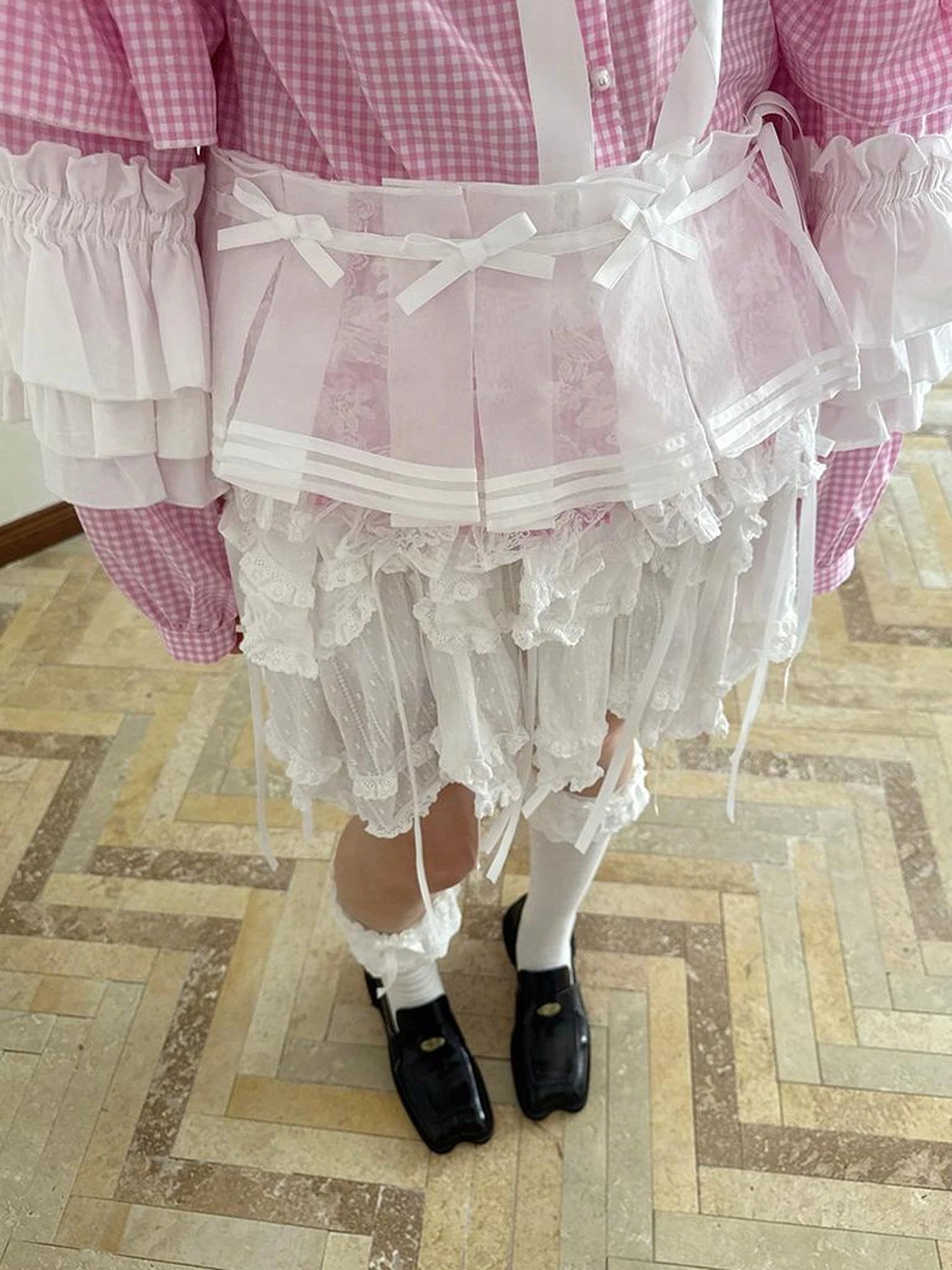 Butterfly Bow Double Layer Plaid Mini Skirt