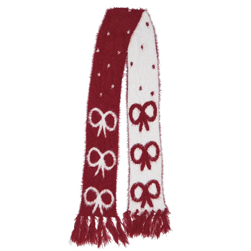 Daytoday_Butterfly_Bow_Jacquard_Fringe_Red_White_Christmas_Scarf_MISSTT