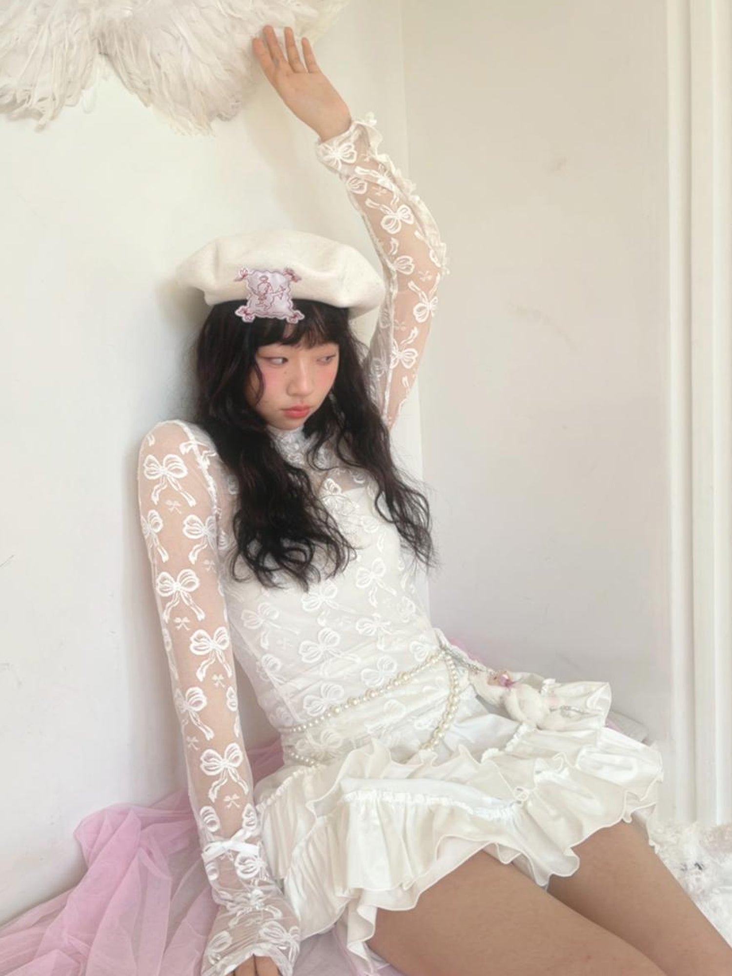 Daytoday Butterfly Bow Jacquard Stretch Turtleneck Top