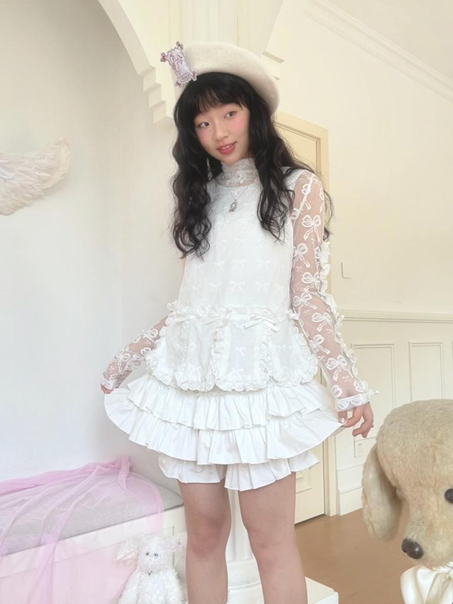 Daytoday Butterfly Bow Jacquard Stretch Turtleneck Top