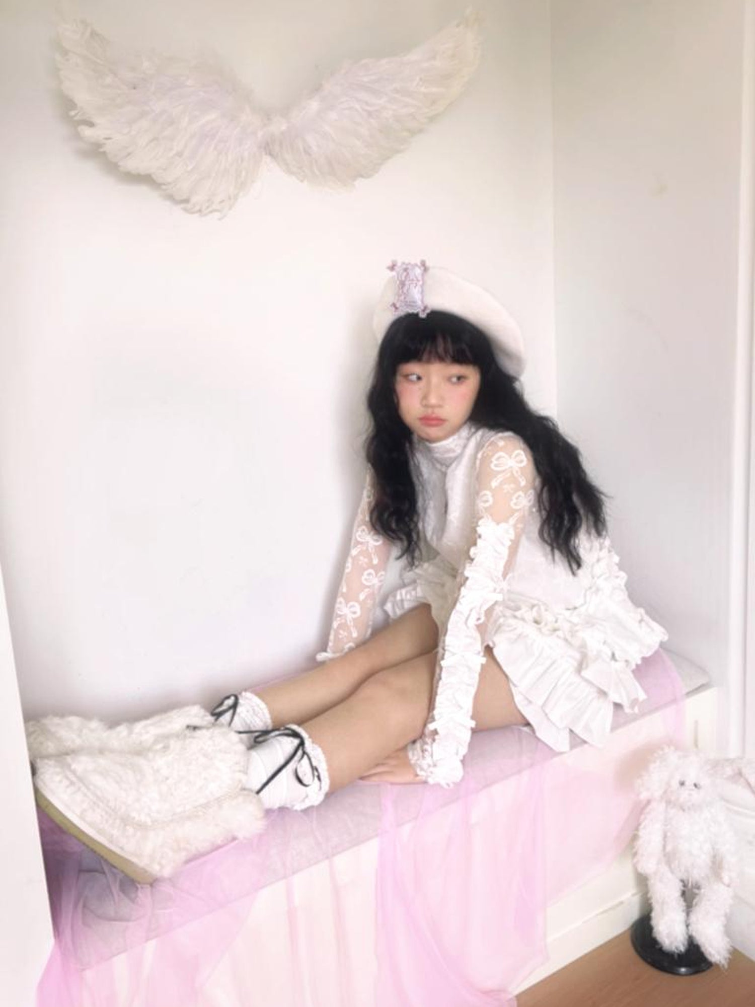 Daytoday Butterfly Bow Jacquard Stretch Turtleneck Top